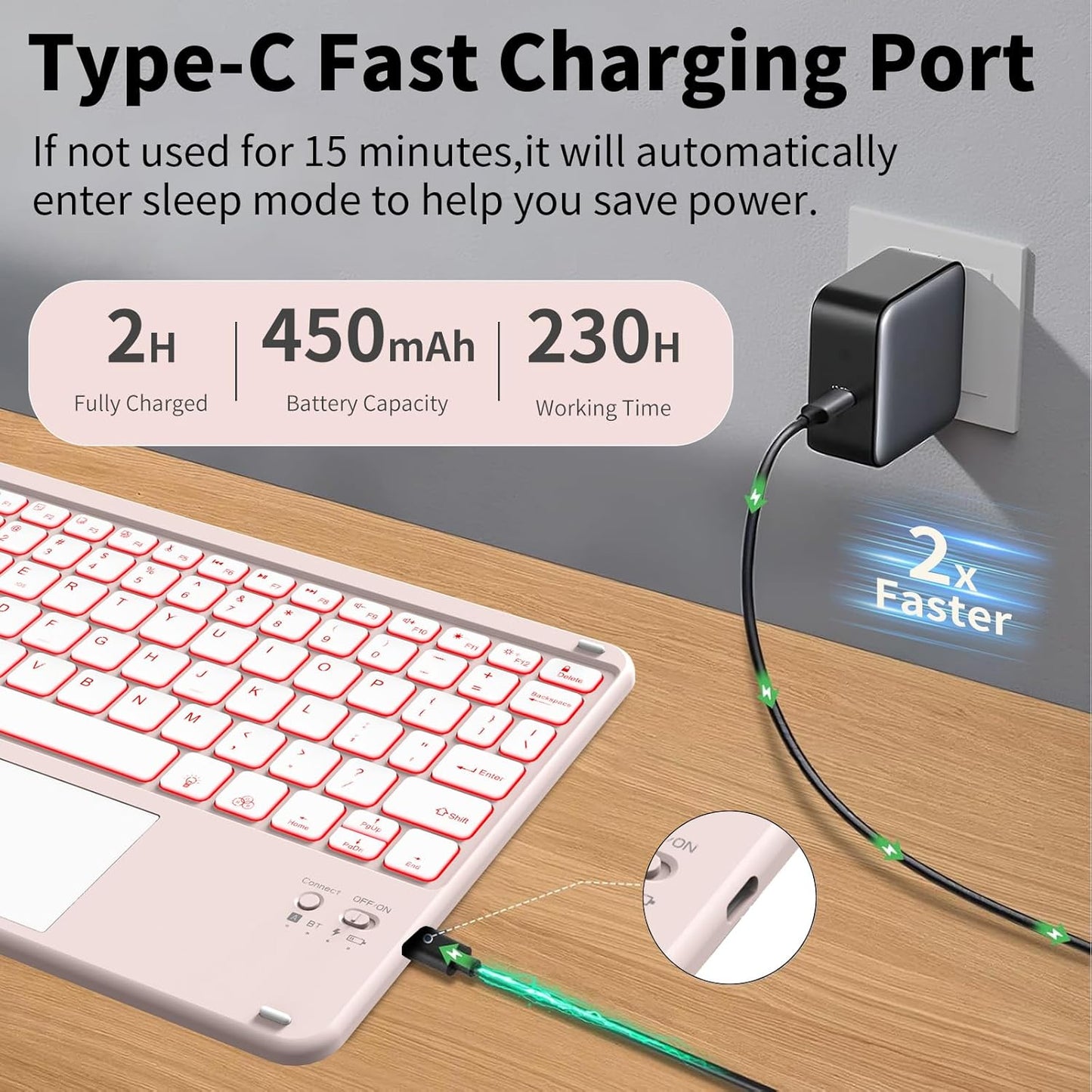 JKSML for iPad(A16) 11th/10th Generation Case with Keyboard (11/10.9 inch) 2025/2022, 7 Color Backlight Detachable Bluetooth Cover with Trackpad, Flip Stand Case Thin with Pencil Holder, Baby Pink