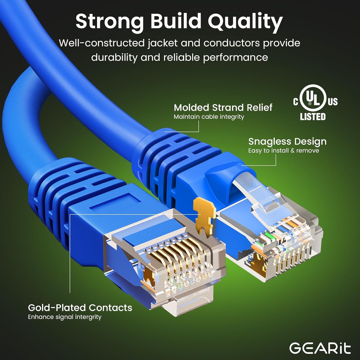 GearIT Cat 6 Ethernet Cable Pack - 24-Pack 2 ft Cat6 Ethernet Patch Cables | RJ45 Network Patch Cable, 10 Gbps Snagless Gold-Plated Connectors - Ethernet Cable Cat 6 for PC, TV, Router - Blue