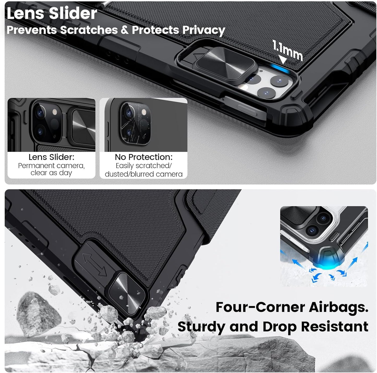 Nillkin for iPad Air 13 inch M2 2024 M3 2025 Keyboard Backlit Bumper Case for iPad Pro 12.9 (3rd, 4th, 5th and 6th gen) Detachable Keyboard with Built in trackpad, Stand,US English - Elite Black