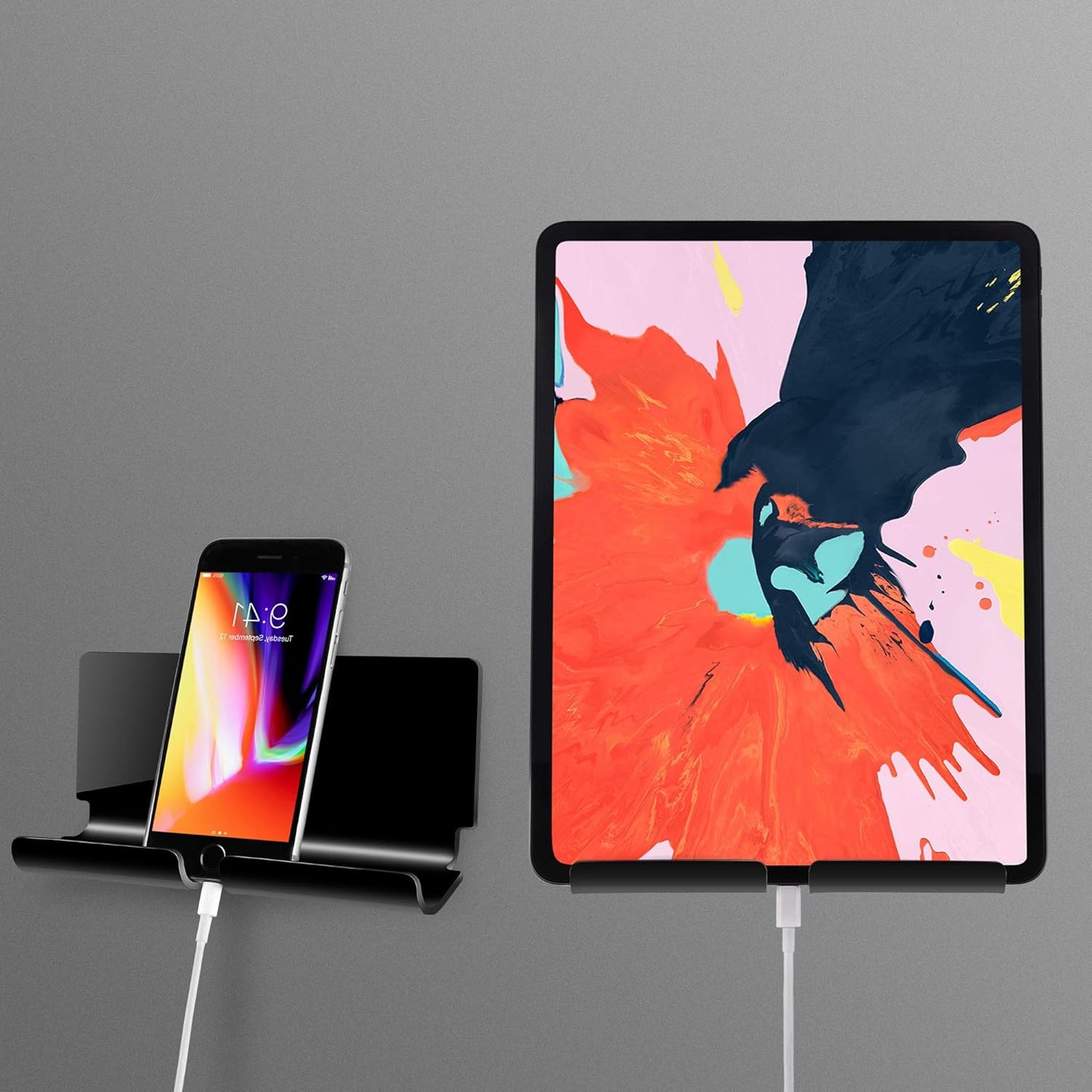 TXEsign Adhesive Wall Tablet Holder Mount Stand for Tablet Smartphones eReader Wall Holder Mount (Black)