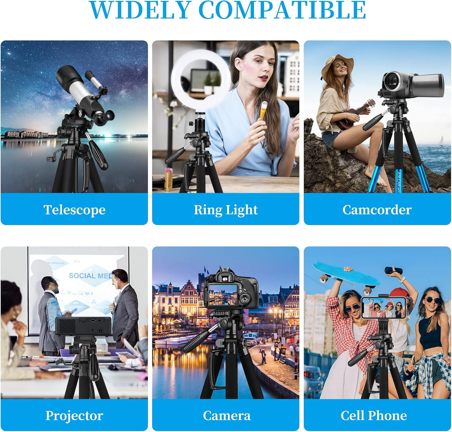JOILCAN Tripod Camera Tripods, 74" Tripod for Camera Cell Phone Video Recording, Heavy Duty Tall Camera Tripod Stand, Professional Travel DSLR Tripods Compatible with Canon iPhone, Max Load 15 LB