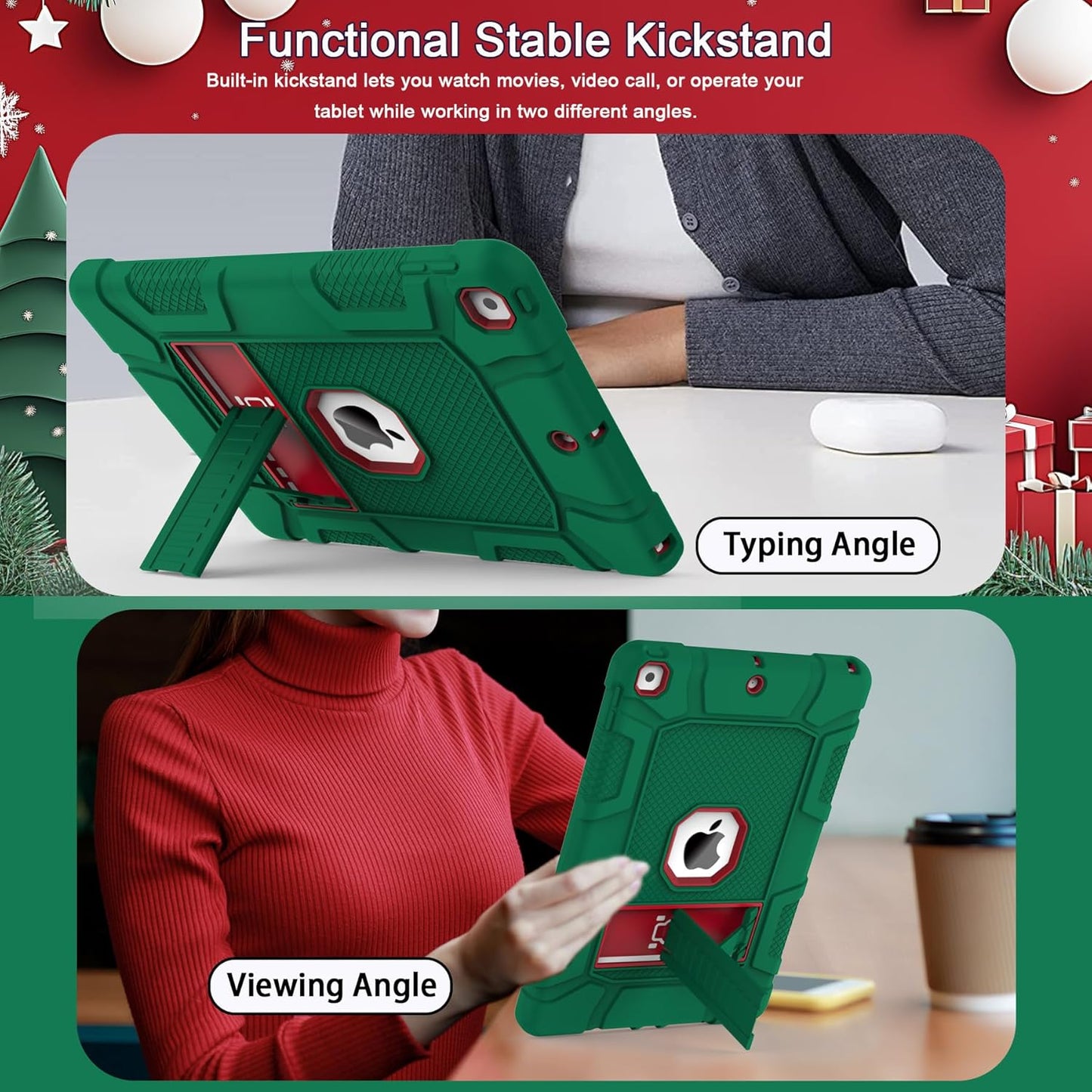 Rantice iPad 9th Generation Case, iPad 8th Generation Case, iPad 7th Generation Case, Hybrid Shockproof Rugged Drop Protection Cover with Kickstand for iPad 10.2'' （DarkGreen+Red