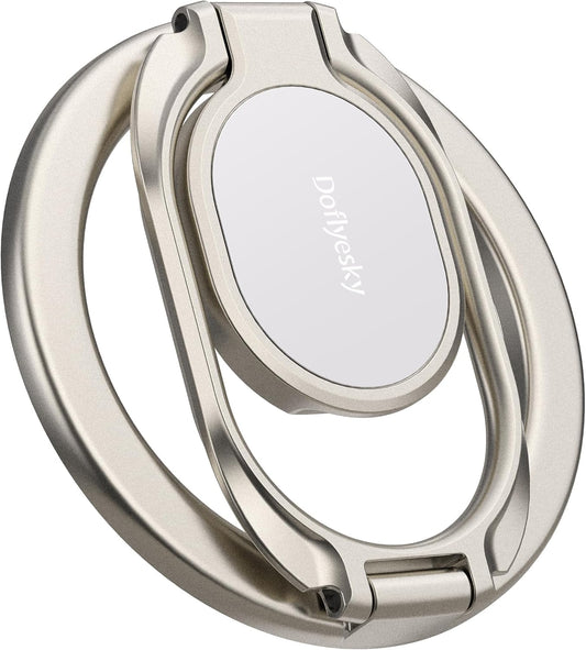 Magnetic Phone Grip Compatible with MagSafe Ring Holder, Metal Double Adjustable Gym Finger Ring Grip and Stand, Removable Phone Grip for iPhone, iPad and Smartphones (Natural Titanium)