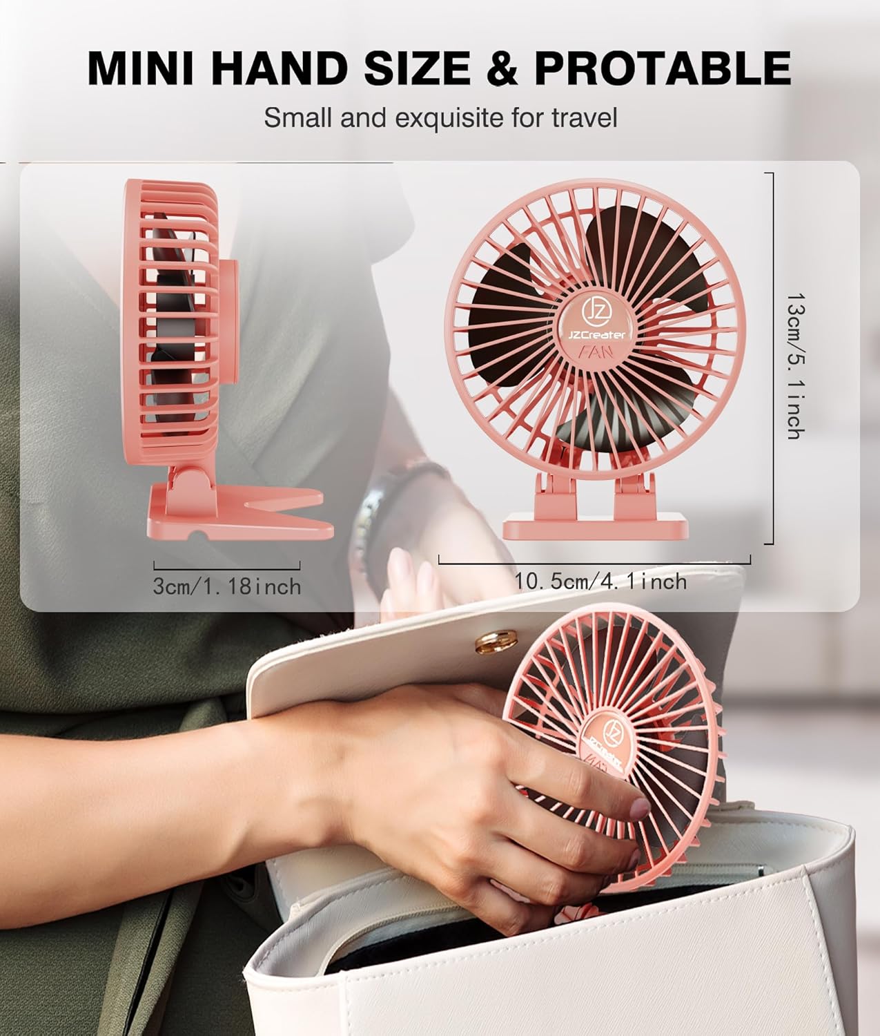 JZCreater USB Desk Fan, Portable Mini Fan, 3 Speeds Desktop Table Cooling, Plug in Power, Rotation Strong Wind, Quiet Personal Small Fan for Home Desktop Office Travel Bedroom, Pink