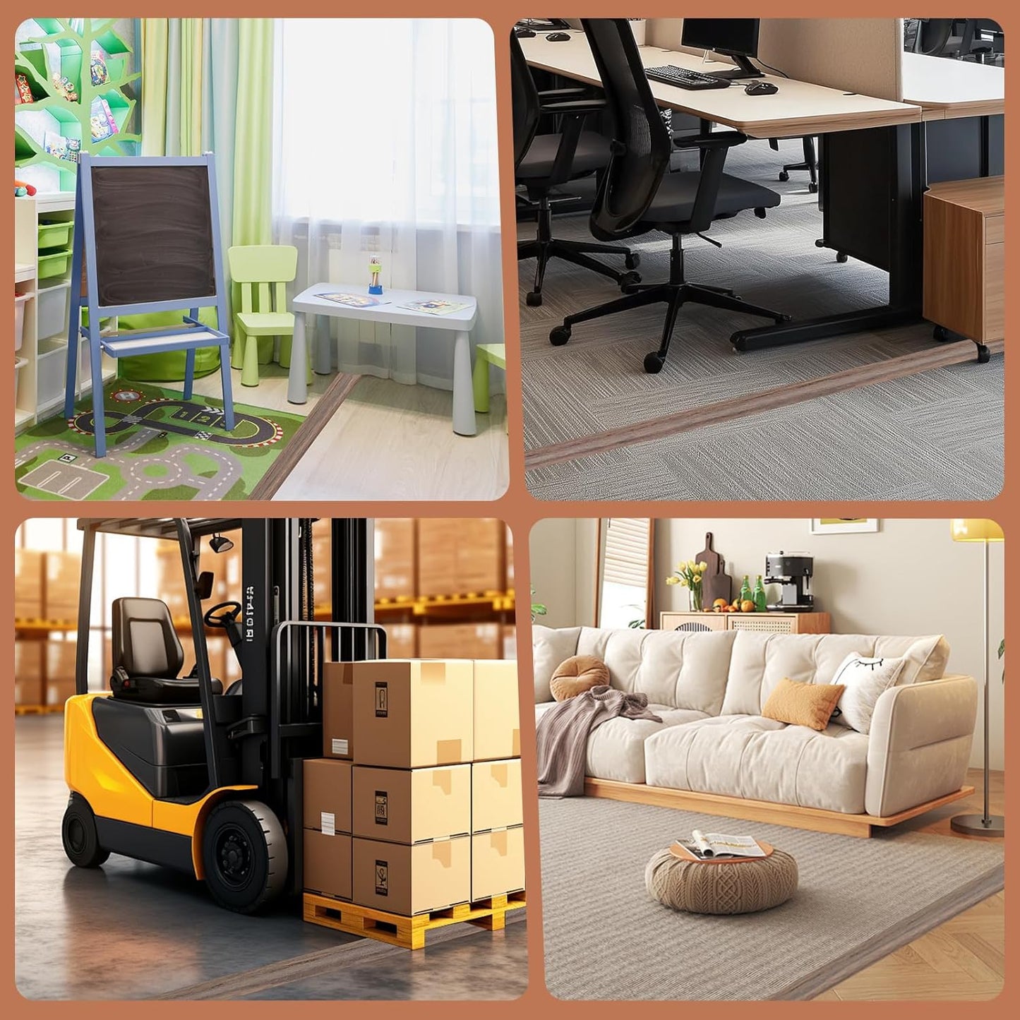 Floor Cord Cover for Wires on Floor Self Adhesive Cord Hider Floor Cable Management Wire Covers for Cords Protector Prevent Cable Trips Cord Cavity W 0.51" x H 0.31", Misty Brown Wood, 3.3Ft