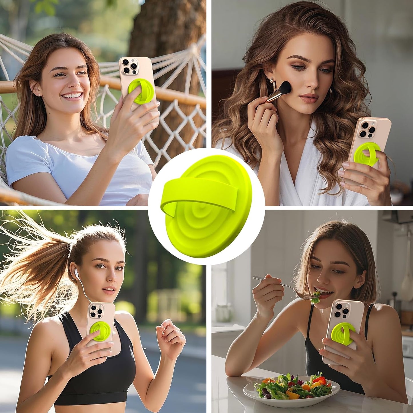 Magnetic Phone Ring Grip Holder, Silicone Finger Loop Grip, Compatible with MasSafe, Back of Phone for iPhone Pro Max/Plus/16/15/15/14/13/12 Series, Neon Yellow