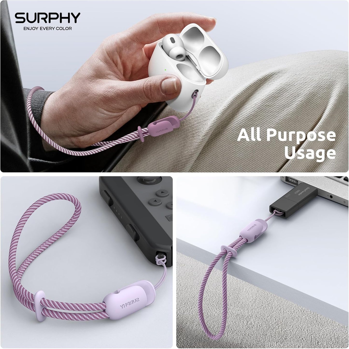 SURPHY 2 Pack Phone Lanyard for Cellphone Case, Phone Wrist Strap for Case, Cellphone Strap with 2-Color Braided, Charm Wrist Lanyard for Women and Men, Lilac & Lilac Purple