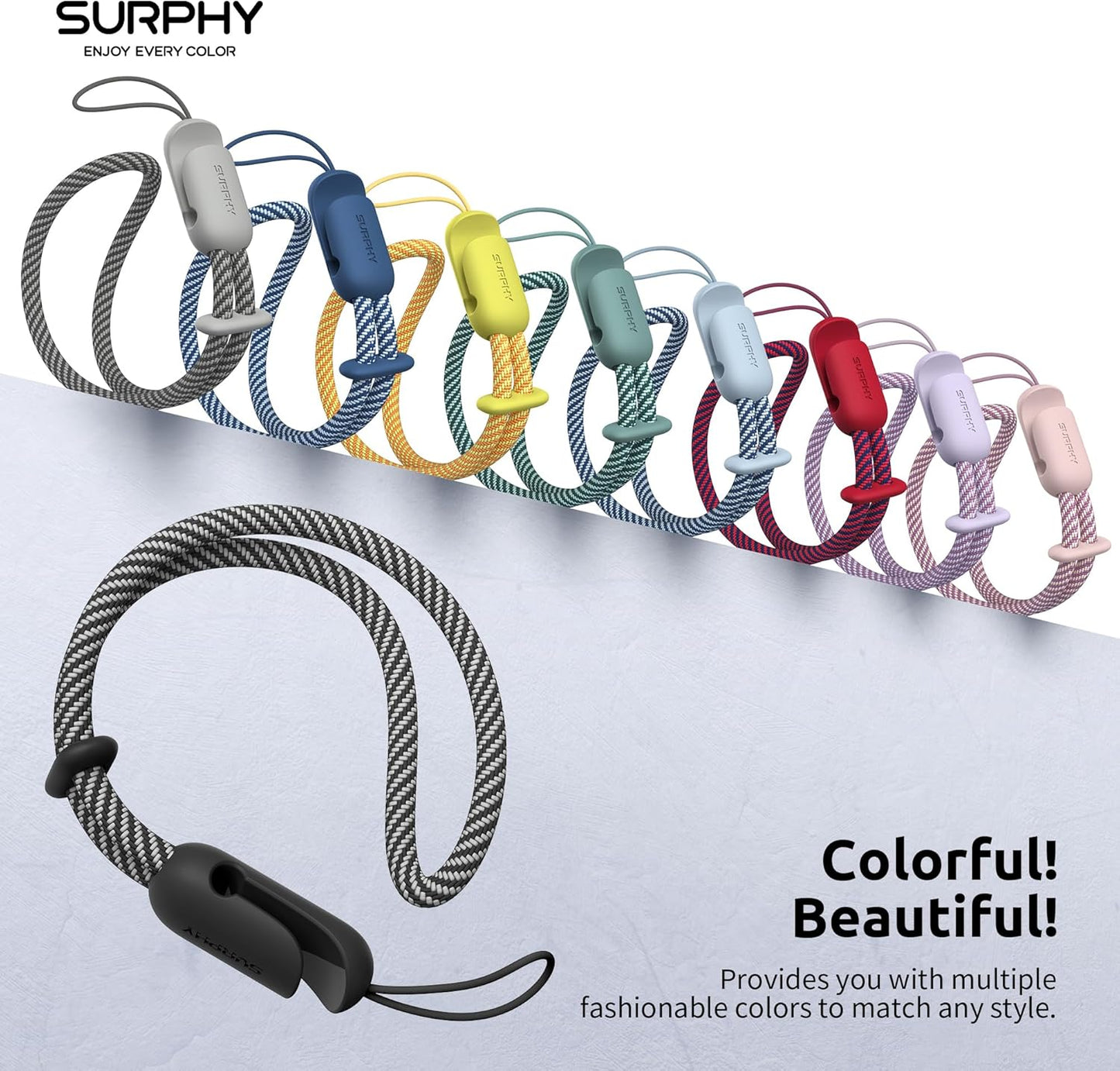 SURPHY 2 Pack Phone Lanyard for Cellphone Case, Phone Wrist Strap for Case, Cellphone Strap with 2-Color Braided, Charm Wrist Lanyard for Women and Men, Cellphone Wrist Lanyard for Women, Pink & Black