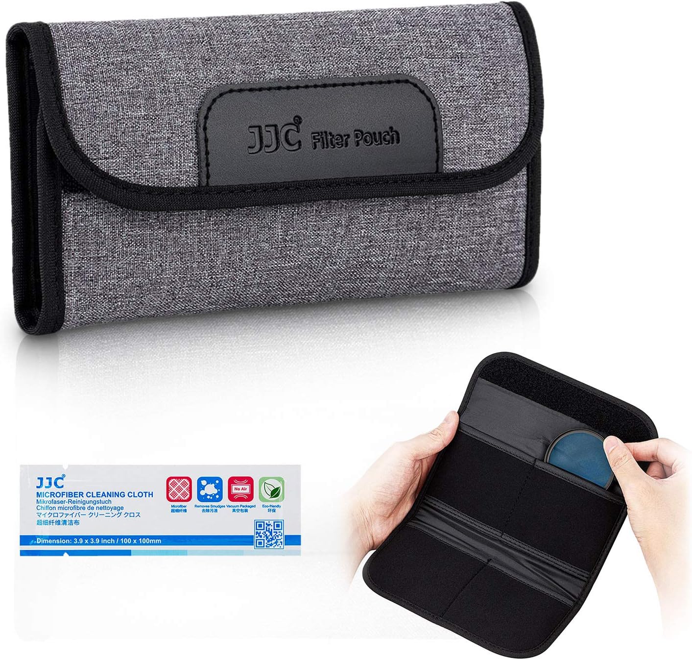 JJC 4 Pockets Filter Case for Round Filter Up to 58mm (37mm 40.5mm 43mm 46mm 49mm 52mm 55mm 58mm), Foldout Lens Filter Pouch with Microfiber Cleaning Cloth, Professional Photography Filter Bag