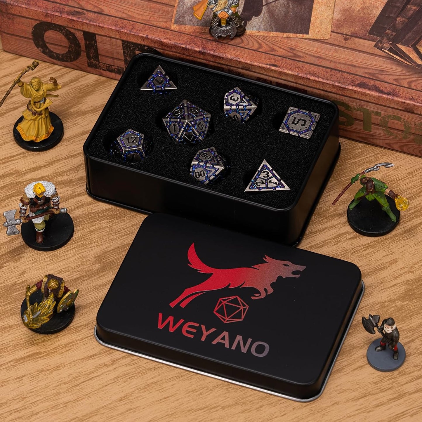 Metal D&D Dice Set, Polyhedral Metallic Dice with Cracks for Dungeons and Dragons RPG TTRPG DND 7-Die Set with Gift Case