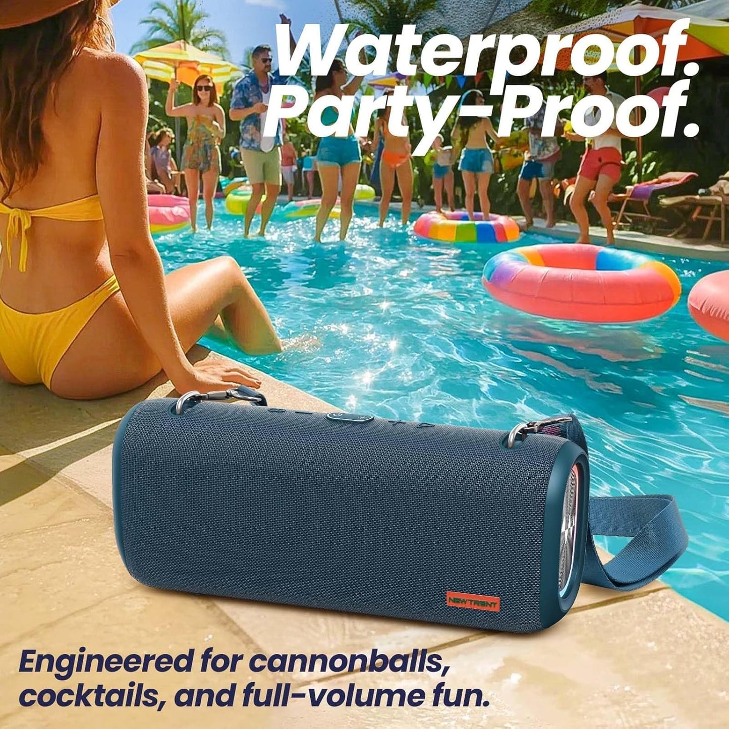 Vibe Pro Outdoor Bluetooth Speaker, 80W Peak Loud Portable Wireless Speaker, Waterproof IPX65, Deep Bass, RGB Lights, Studio Quality Sound Powered by Waves Audio, Party & Pool Ready (Blue)