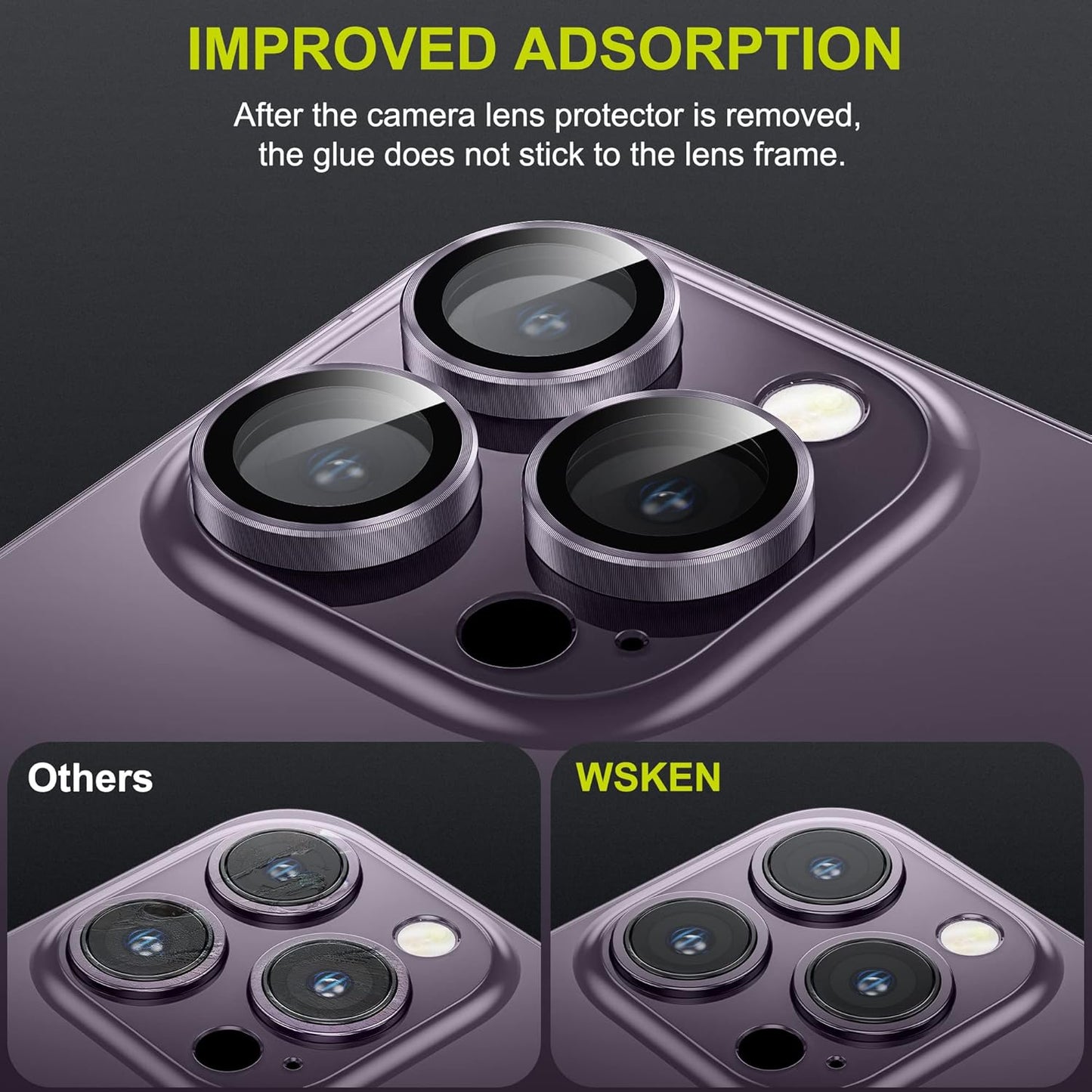 WSKEN for iPhone 14 Pro/iPhone 14 Pro Max Camera Lens Protector,[Night Shooting Mode] HD Tempered Metal Glass Camera Screen Protector Cover Film Accessories,Deep Purple