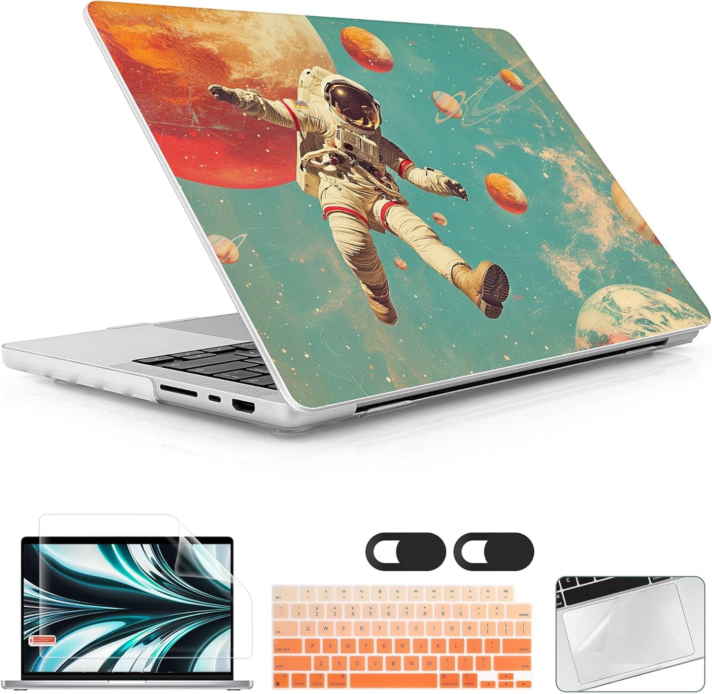 for MacBook Pro 16 inch Case 2021 2022 2023 2024 Release A3186 A3403 M4 A2991 M3 A2780 M2 A2485 M1 Pro/Max, Hard Shell Case with Screen Protector & Keyboard Cover, Astronaut Floating