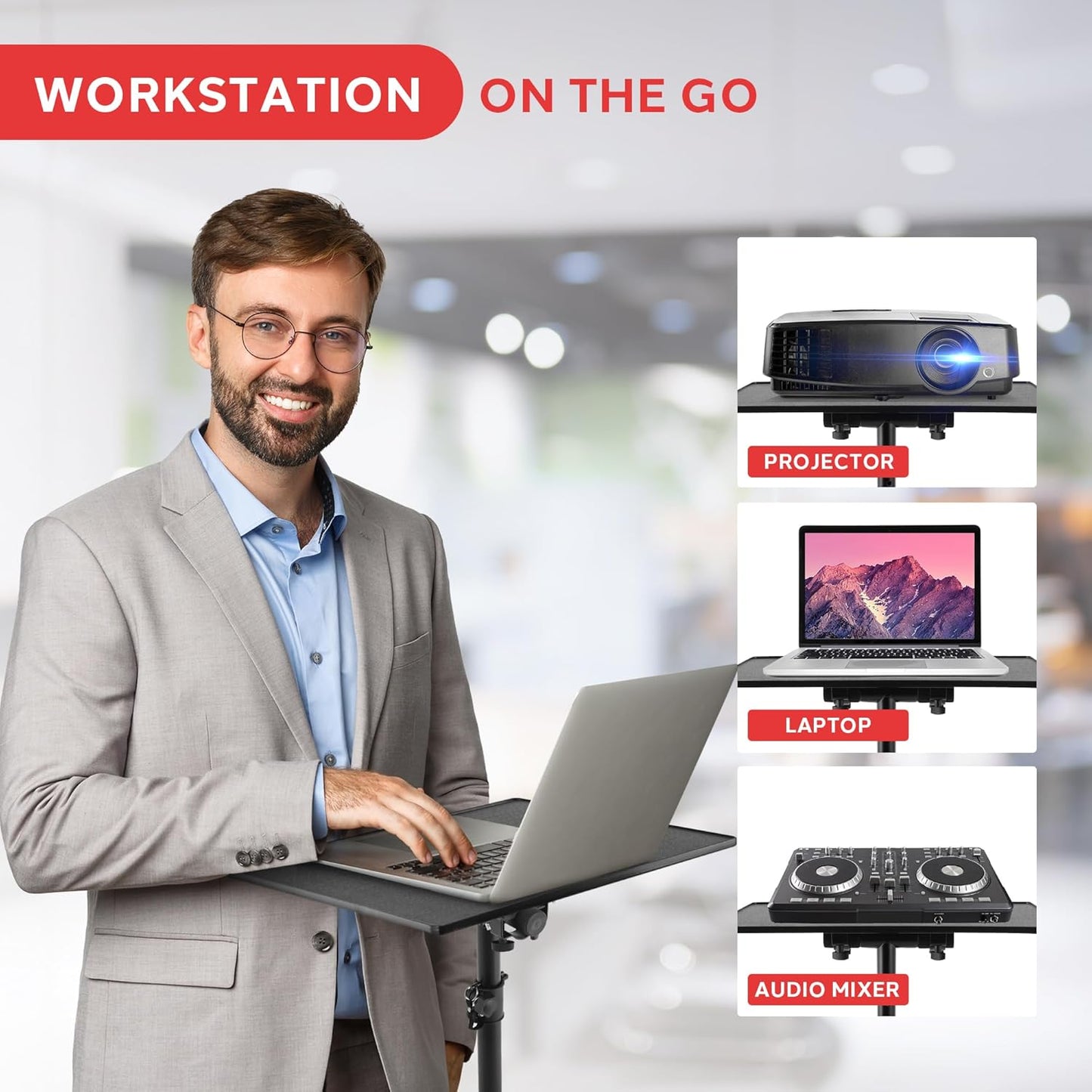 Pyle Universal Projector Stand – Adjustable Tripod for Laptop, DJ Gear, Projectors – Heavy-Duty, Portable – Height Adjustable 28" to 46" – Ideal for Stage, Studio, Office, Events