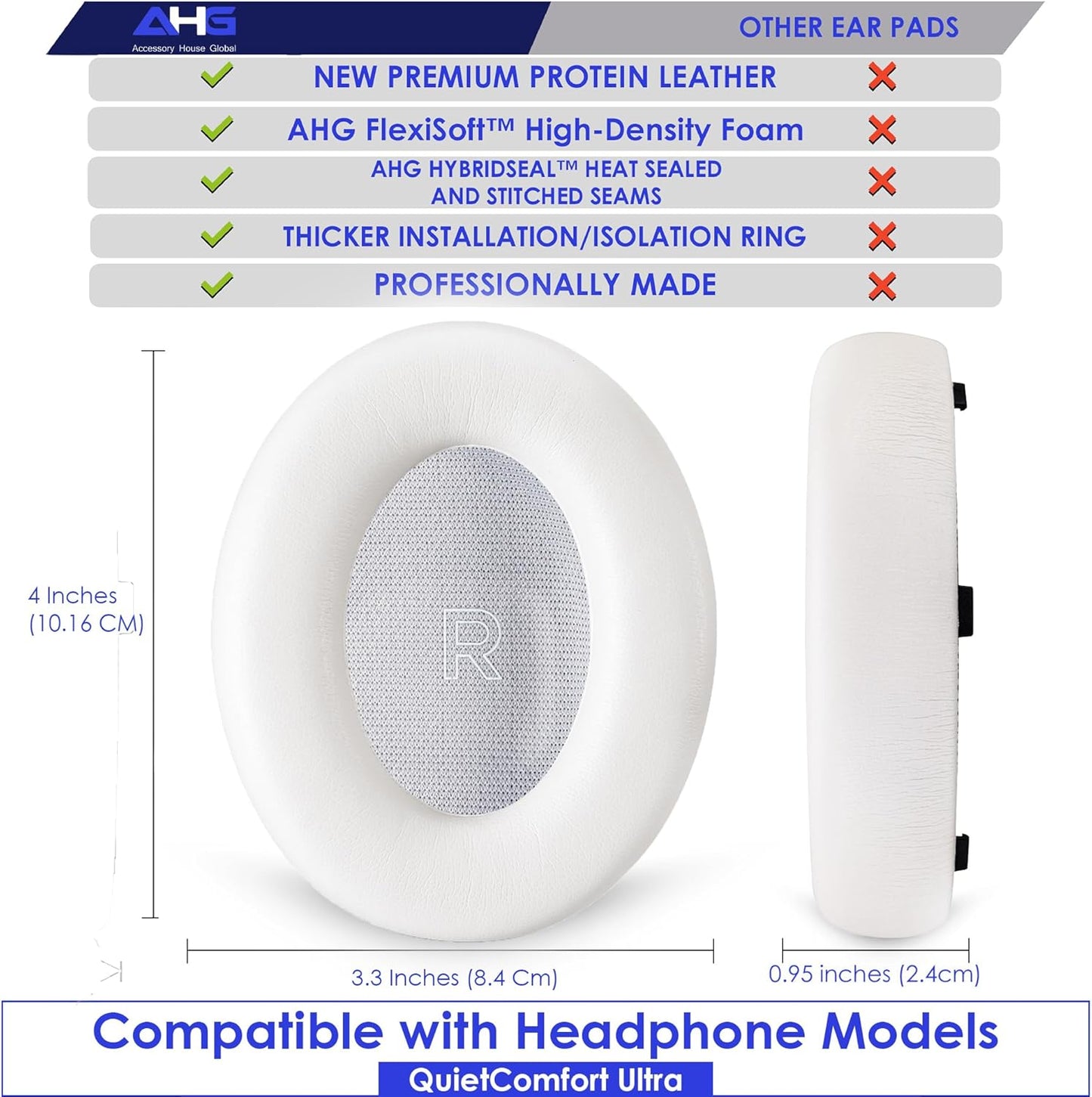 QC Ultra Replacement Ear pad and Headband Pad Kit Cushion Compatible with Bose QuietComfort Ultra Wireless Headphones. (AHG-QUIETCOMFORT-Ultra-Combo-White-Smoke)