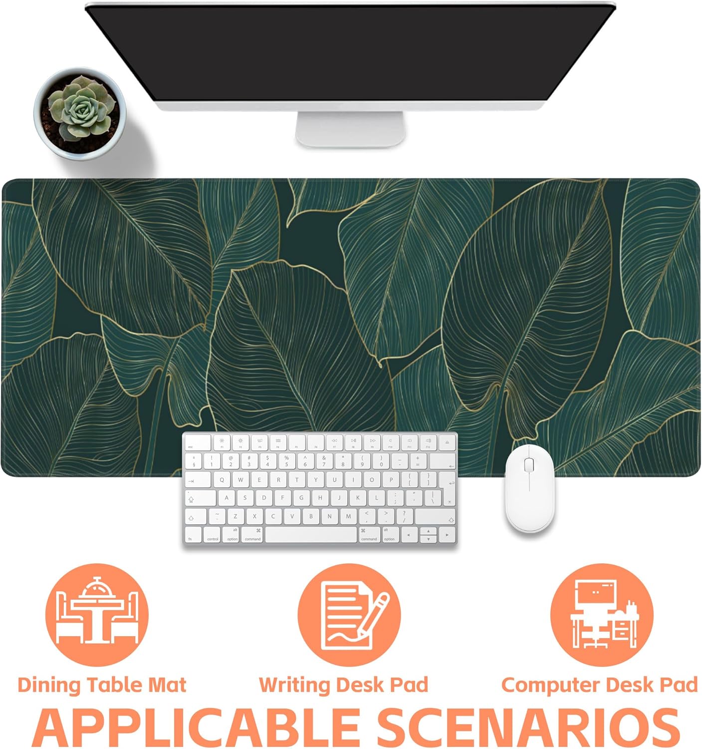 Mouse Pad Large Monstera Line Art Non-Slip Gaming Desk Mat with Stitched Edge Laptop Keyboard Desk Pad for Work Home Gaming (35.4 x 15.7 Inches)