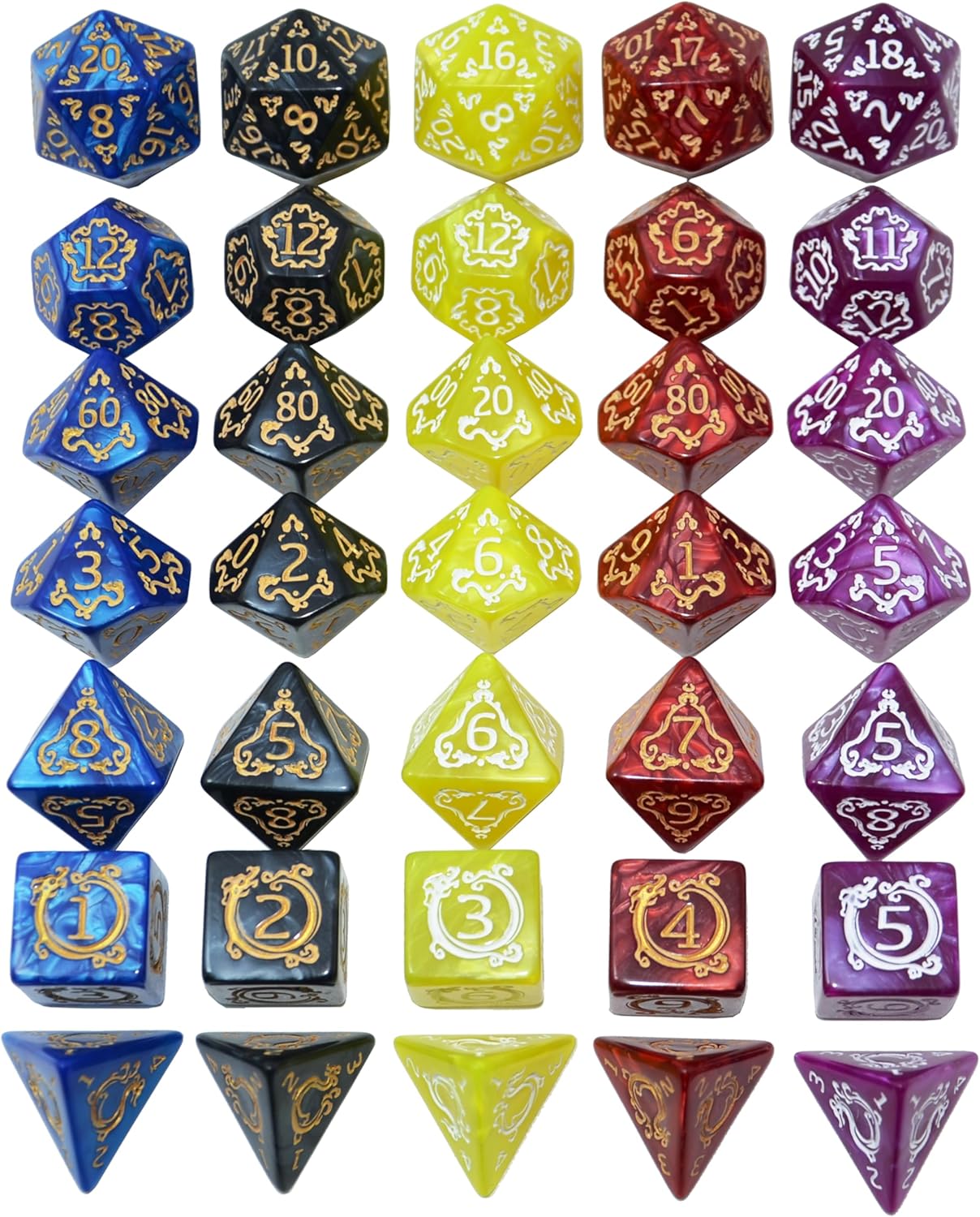 SmartDealsPro Retro Polyhedral Dice Sets with Pouches for D&D DND RPG MTG Dungeon and Dragons Table Board Roll Playing Games D4 D6 D8 D10 D% D12 D20
