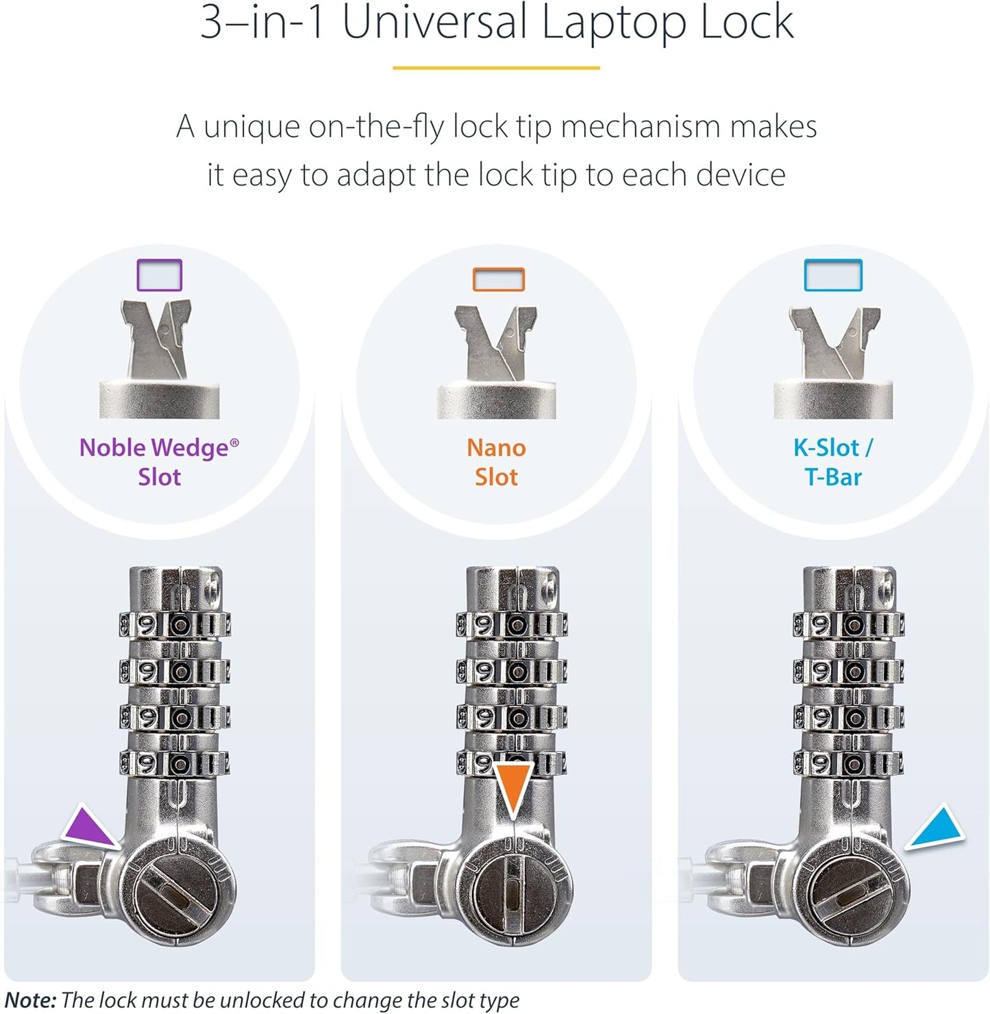 StarTech.com 25-Pack Universal Laptop Lock 6.6ft (2m), Serialized Security Cable, Compatible with Noble Wedge/Nano/K-Slot, TAA