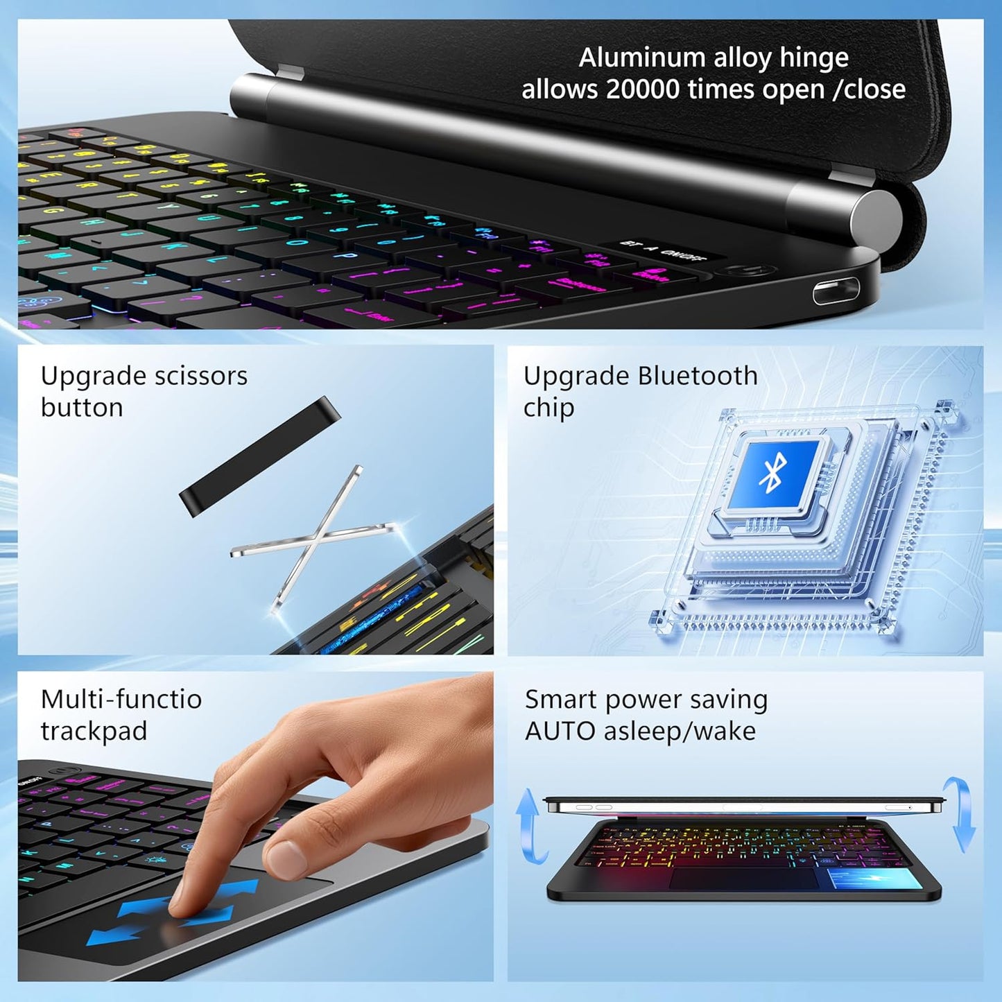 Keyboard Case for iPad Air 13 inch,iPad Pro 12.9 inch (3/4/5/6th Gen),Easy-Set Floating Cantilever Stand Magic Magnetic Backlit - Multi-Touch Trackpad Keyboard Case for iPad (Black)