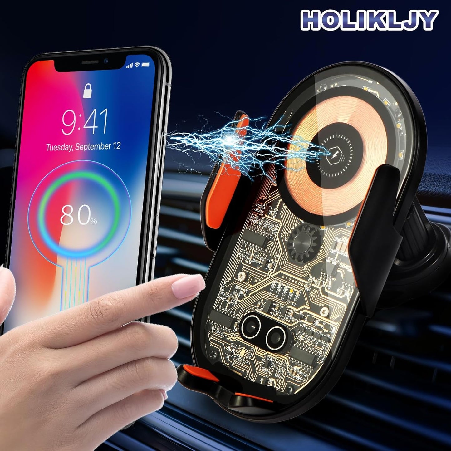 Wireless Car Charger, 15W Fast Charging Auto-Clamping Car Charger Phone Mount Air Vent Cell Phone Holder Compatible with iPhone 16 Pro Max/15/14/13/12/11, Samsung Galaxy S23/S22/S21/S20, etc