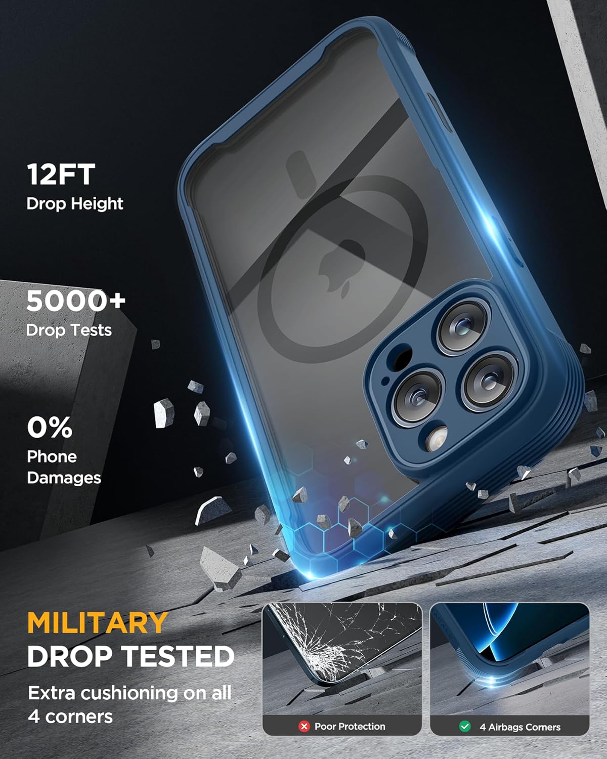 Miracase for iPhone 16 Pro Max Case 6.9'', [Bubble Free] Full-Body Bumper Phone case with Built-in Full Glass Screen &Lens Protector,Compatible with MagSafe,Drop Proof 16 Pro Max Cover,Blue