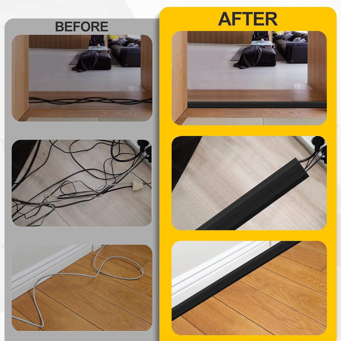 Floor Cable Cover 10Ft 2Pcs Heavy Duty PVC Cable Protector Electric Cord Hider Management Strip Extension Cord Covers Raceway for Wires Inner Channel 1.36" W x 0.43" H - Black