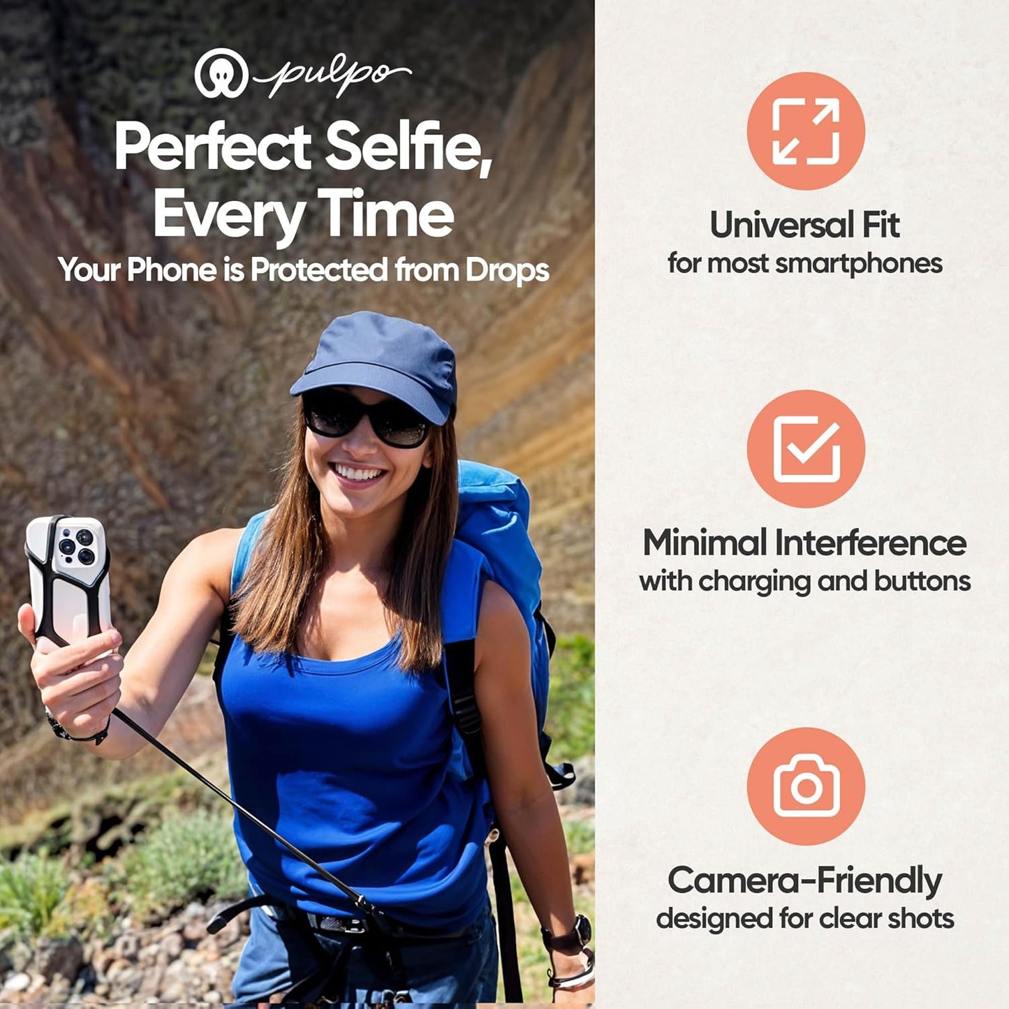 Pulpo Safety Cell Phone Lanyard Black Fits Smartphones 6.1" to 6.8” - Anti Theft Phone Strap for Men & Women, Lanyards for Phones, Hiking Phone Holder & Cellphone Lanyard, Silicone Crossbody Straps