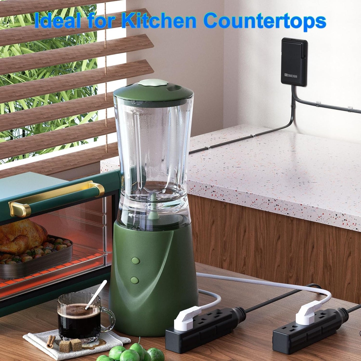 6FT Ultra Flat Plug Dual Extension Cord with 6 Outlets, Ultra-Thin Outlet Cover Power Bar, Outlet Concealer Universal Size Flat Plug Power Strip, Child & Pet Safe, 1625W, Black