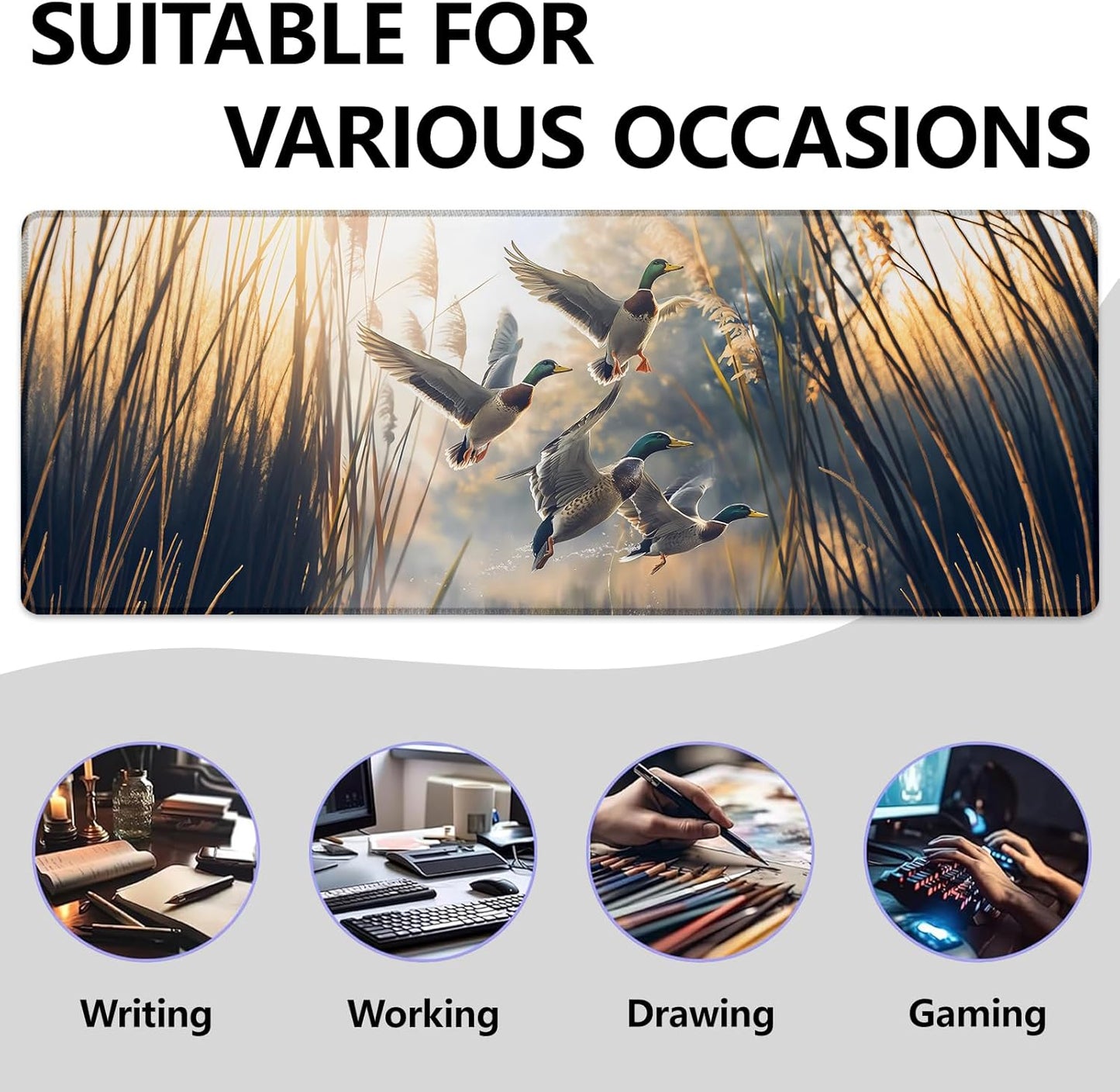 Mallard Ducks Large Mouse Pad, Gaming Mouse Pad, Keyboard Mat, Non-Slip Rubber Base, Office Accessories, Desk Mat, MousePads for School, Work, Home Decor Gifts 31.5" x 11.8"