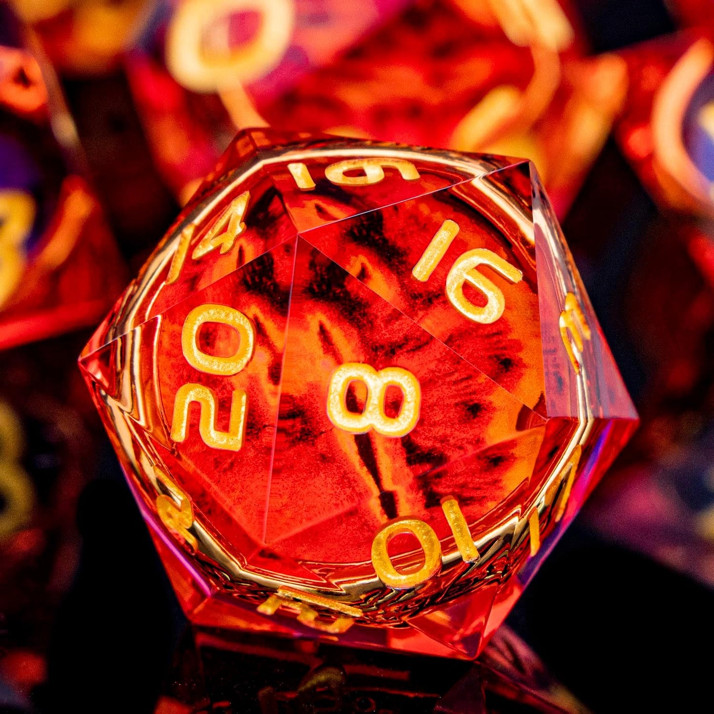 Magic Golden Ring DND Dice Set Sharp Edge Red Gaze Eye Resin Dice with Box, for use with RPG D&D Tabletop Games Lord D and D Polyhedral Dice Set