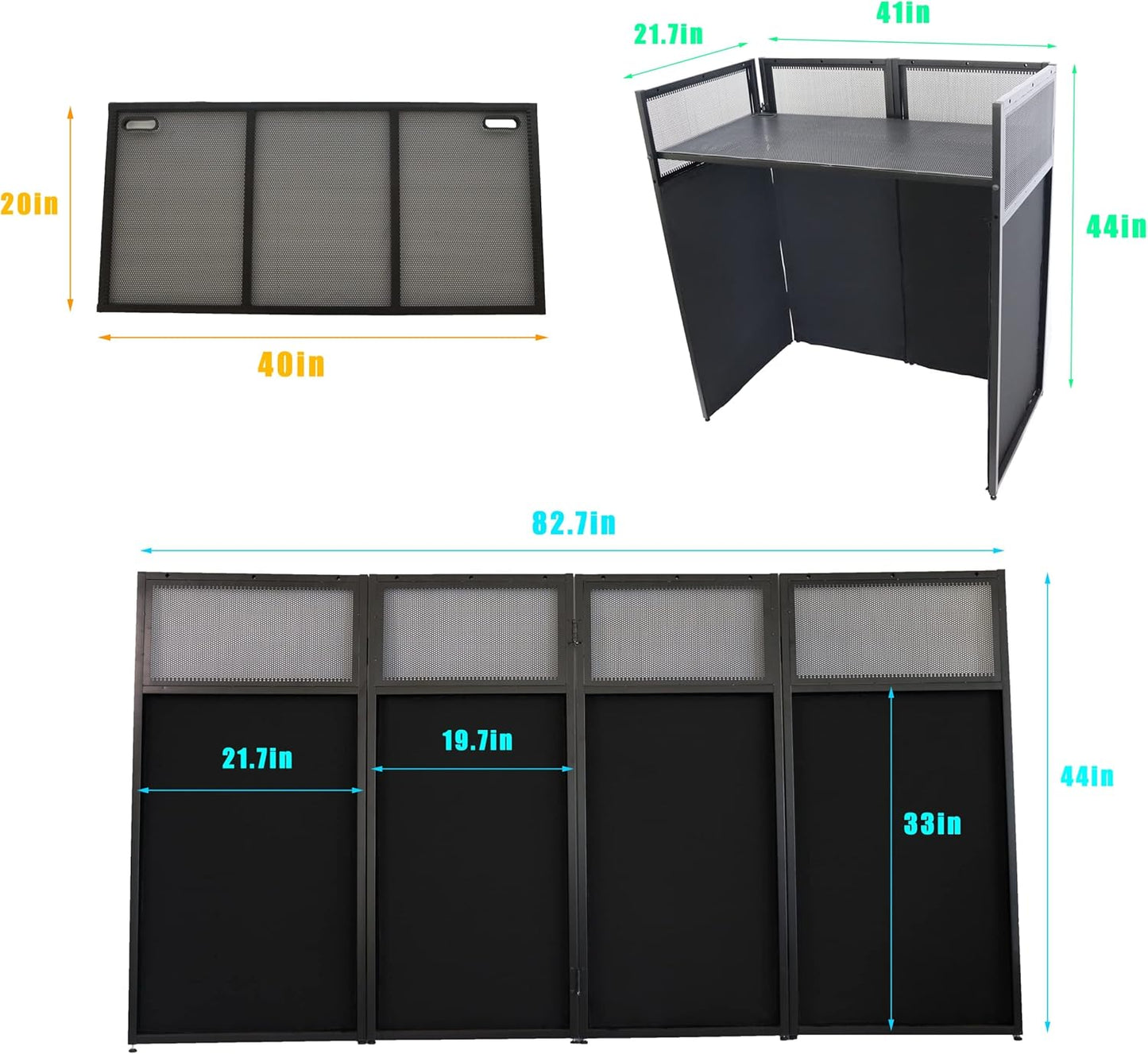 Portable DJ Booth DJ Facade DJ Table Station Two-position Height Adjustable Tabletop DJ Table Stand DJ Event Booth w/Travel Bag Black&White Scrims For Gig, Party, Show