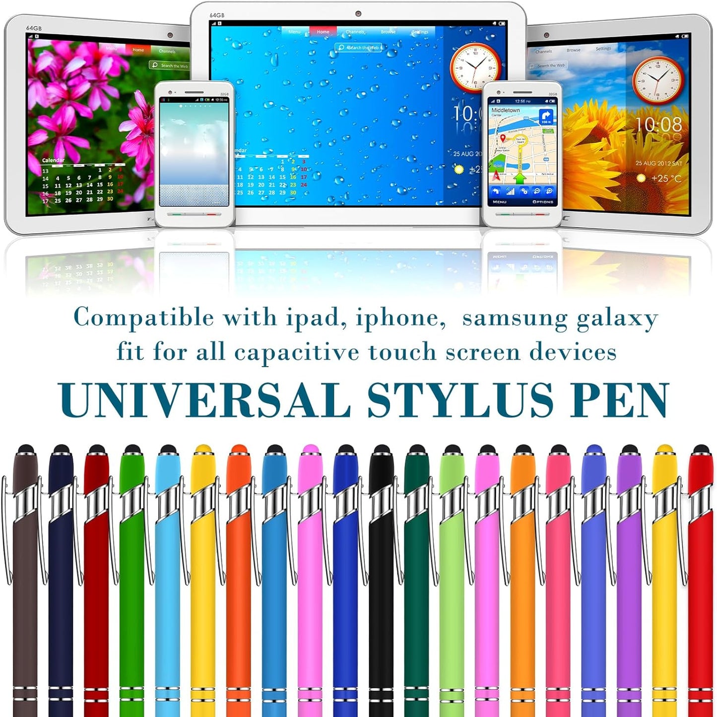 Konohan 100 Pieces Stylus Pen 2 in 1 Ballpoint Pen with Stylus Tip for Touch-Screen Phone Tablet, Touchscreen Devices, Compatible with iPad iPhone