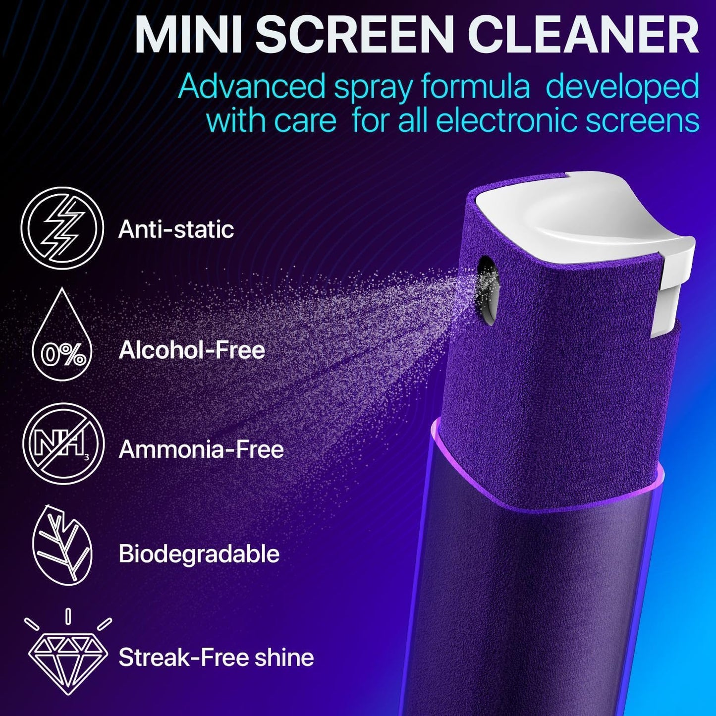 Mini Screen Cleaner Spray – Finger Proof Screen Cleaner for Smartphones, iPads, MacBooks, Laptops, Car Screens, Touchscreens – 3in1 Mist Cleaner, Microfiber Cloth and Protective Cover -Yellow