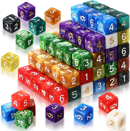 Poen 100 Pcs 16mm Dice Set Bulk, 6 Sided Standard Colored Dices with Numbers, D6 Polyhedral Games Dice for Board Games, Parties (Classic Color)