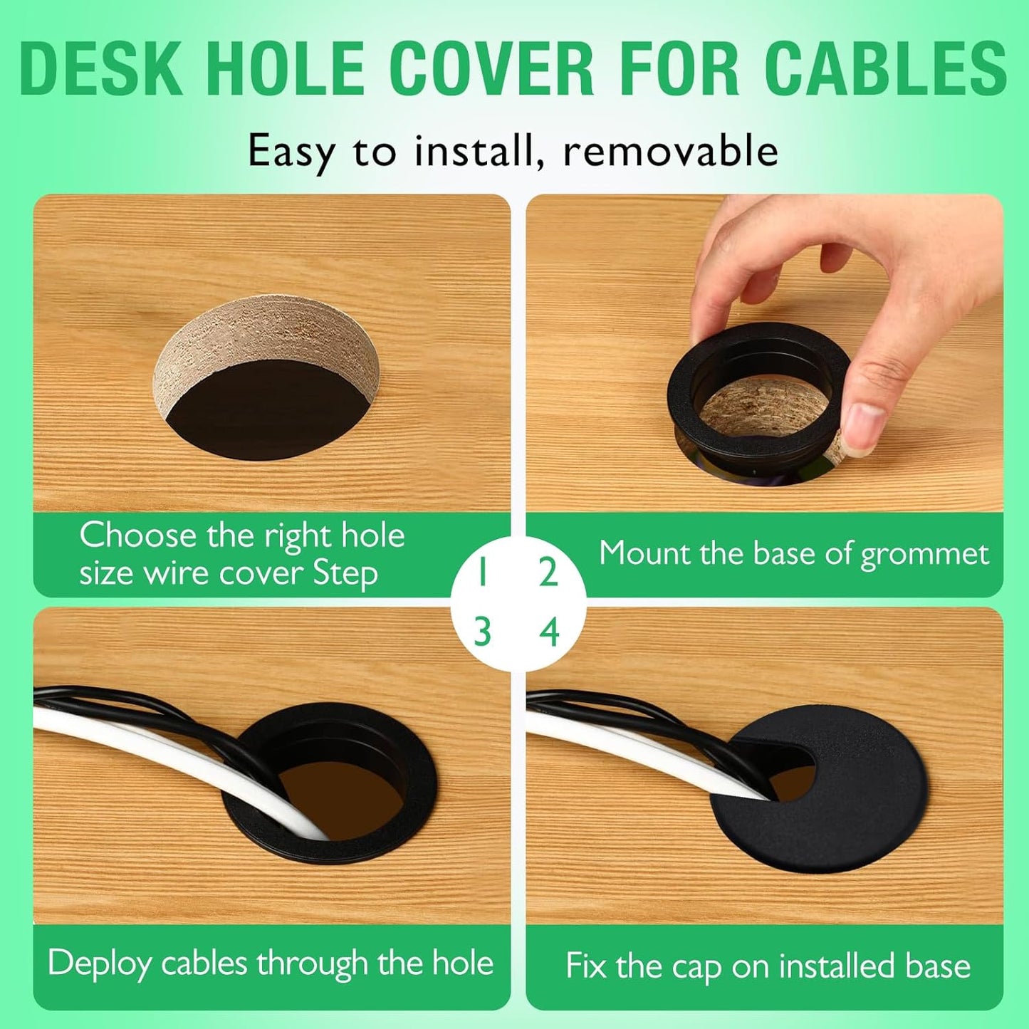 5 Pcs Desk Grommet 1-3/8" / 35 mm, Desk Cord Hole Cover, Cable Grommet ABS Plastic, Desk Hole Grommet for Home & Office Pc, Detachable Cable Cord Organizer-White