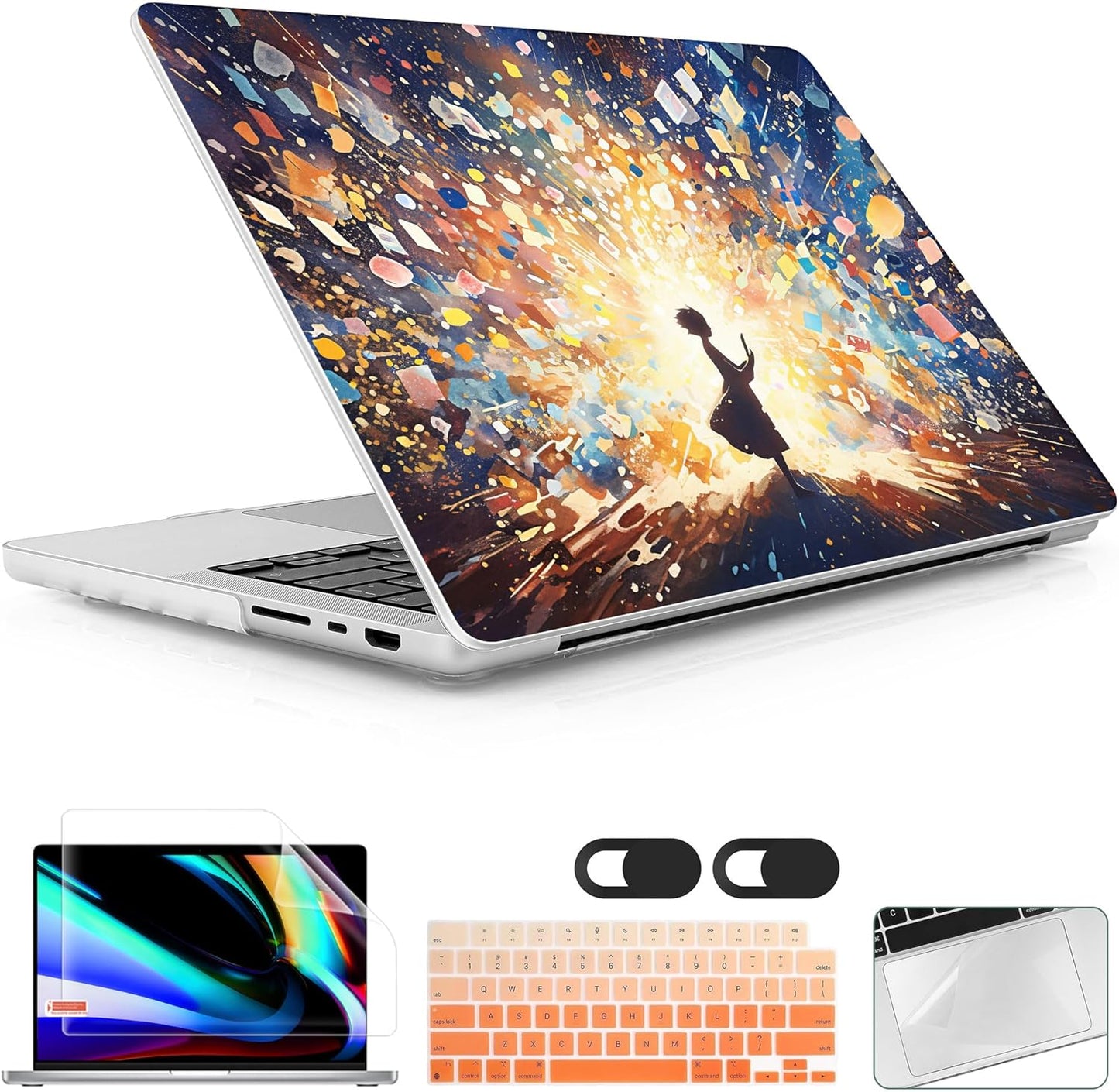 for MacBook Pro 16 inch Case 2021 2022 2023 2024 Release A3186 A3403 M4 A2991 M3 A2780 M2 A2485 M1 Pro/Max, Hard Shell Case with Screen Protector & Keyboard Cover, Colorful Lights & Stars