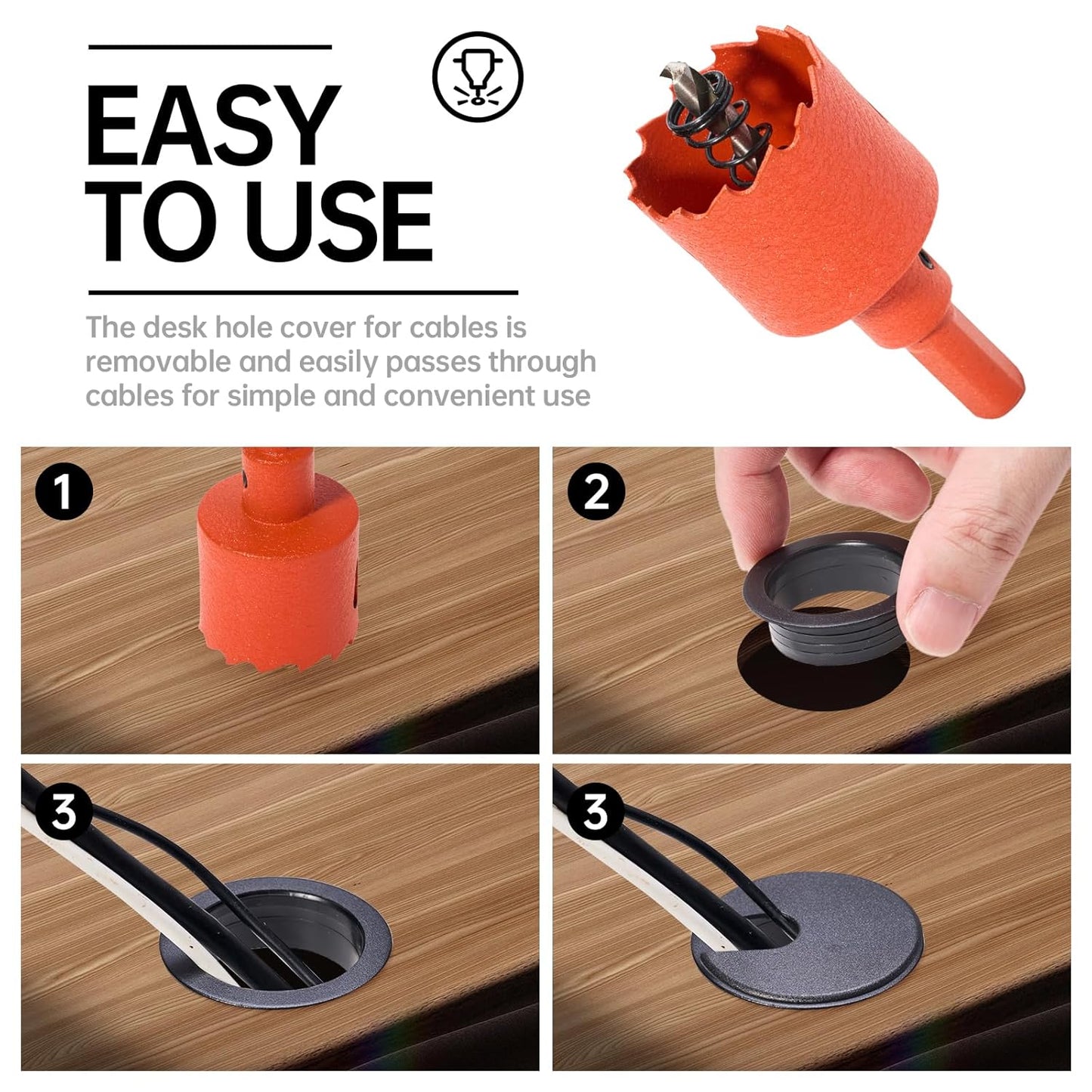 Desk Grommet 1-3/8inch(35mm)10 Pcs, Desk Hole Grommet, Cable Grommet, Desk Hole Cover, Desk Cord Hole Cover, Desk Cable Hole Cover with Hole Saw, Desk Wire Hole Insert, Furniture Hole Cover(Black)