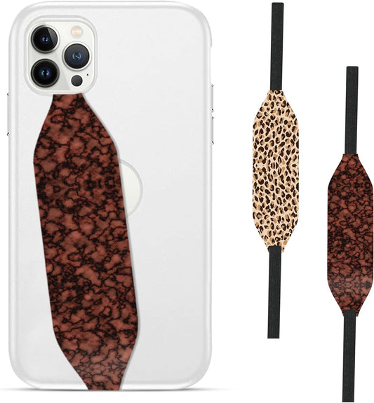 Phone Grip Strap - Pack of 2 Reversible Finger Holder for Phone Back, Customizable Anti-Slip Design, Wireless Charging Compatible Detachable Holder for iPhone - Tortoise