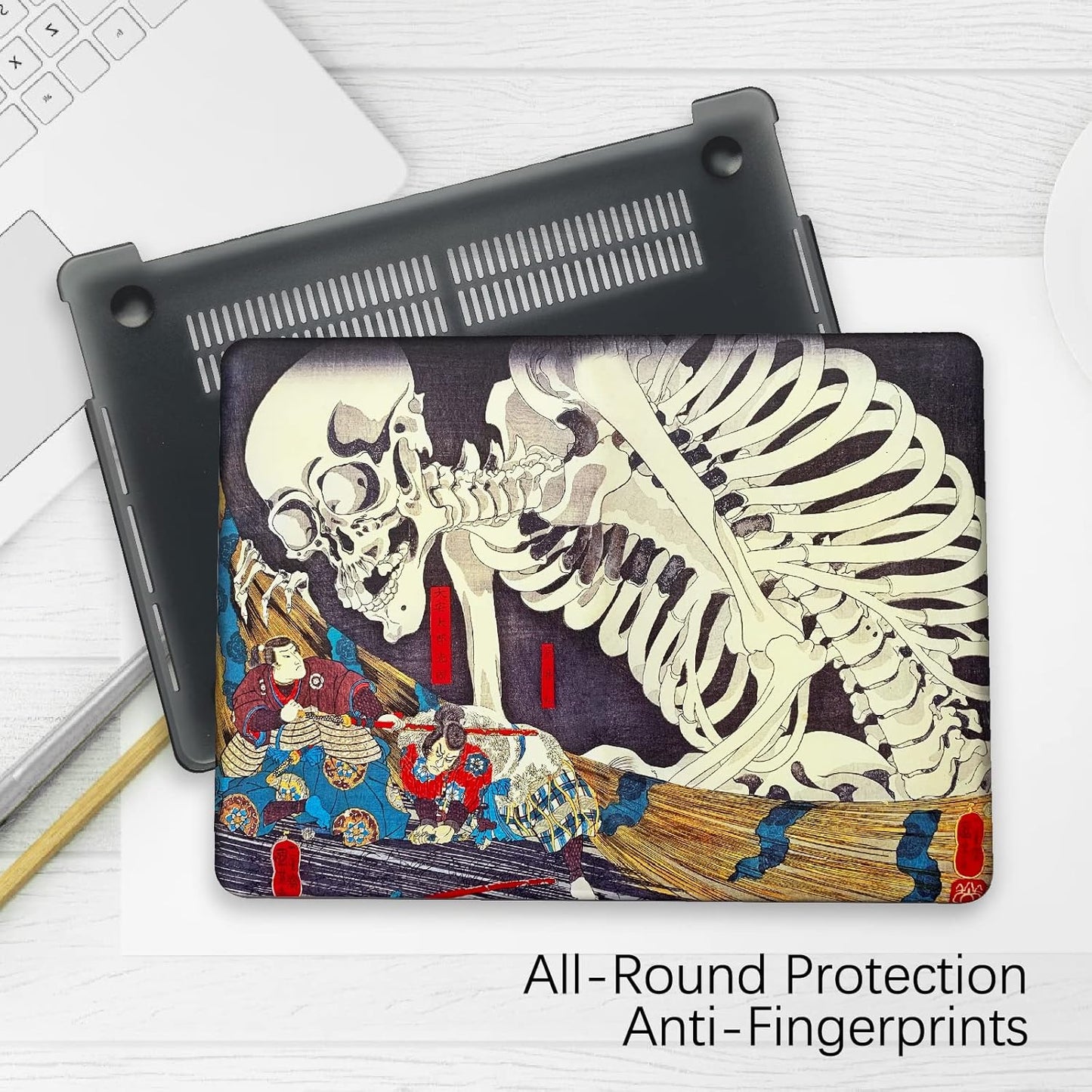 Berkin Arts Compatible with MacBook Pro 13 inch Cover, 2022-2016 Release A1706/A1989/A2159 with Keyboard Cover & Screen Protector Feudal Japan Art (The Skeleton Specter by Kuniyoshi)