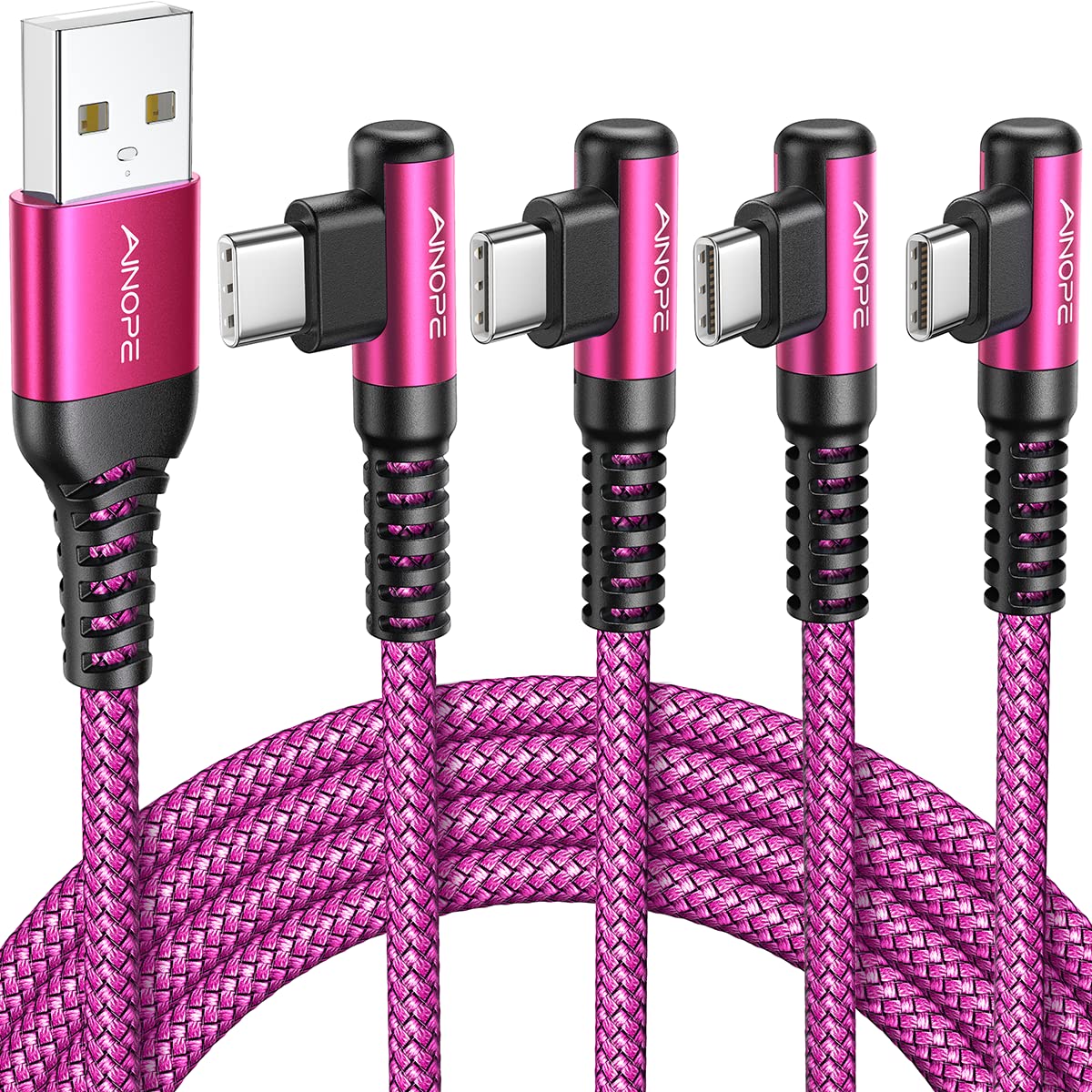 AINOPE USB C Cable [4-Pack, 3.1A] Type C Charger Fast Charging, Right Angle [10/6.6/3.3/3.3ft] USB A to USB C Cable Nylon Braided Compatible with Galaxy S22 S10 Plus S21 S20, Note 10, LG Google Pixel