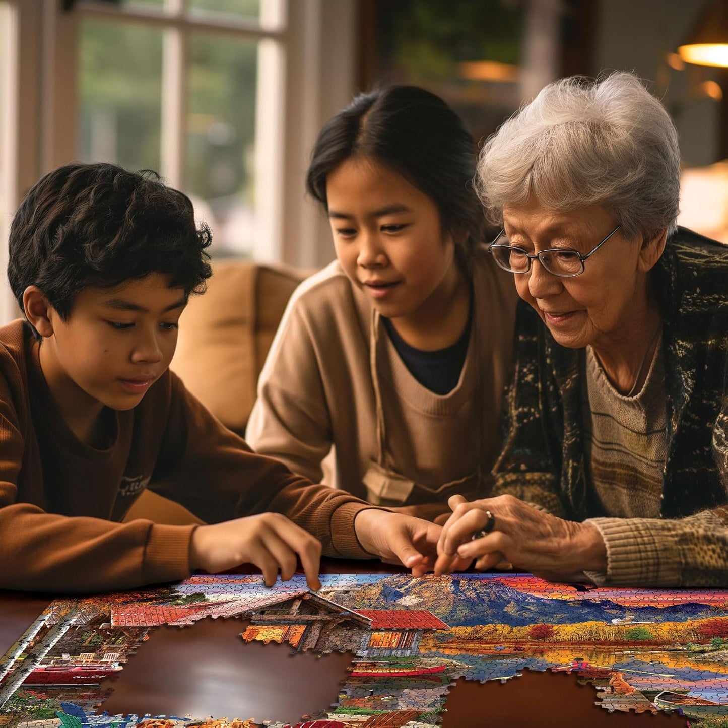 White Mountain Family Retreat Fall Puzzles 1000 Pieces Scenic Lake Cabin Puzzle for Adults and Families