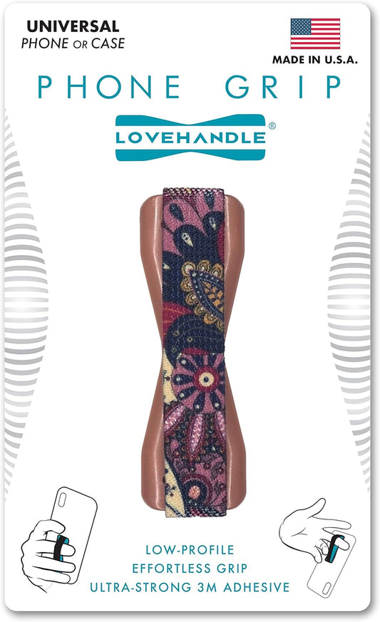LOVEHANDLE Universal Phone Grip for Smartphones & Mini Tablets - Phone Holder for Hand - Wireless Charging Compatible - Made in The USA - Rose Paislies