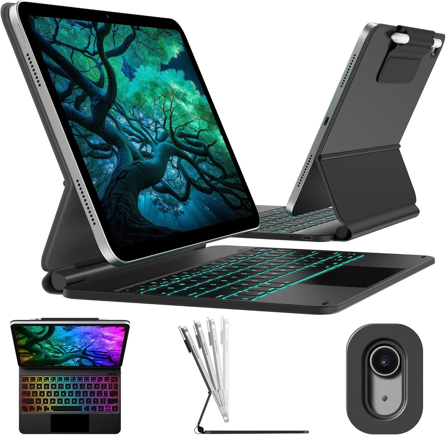 typecase Edge Keyboard Case for iPad 10th Generation 10.9" (2022) – Magnetic Keyboard Case with Multi-Touch Trackpad, 11 Colors Backlight, Pencil Holder, Slim & Lightweight - Dark Black