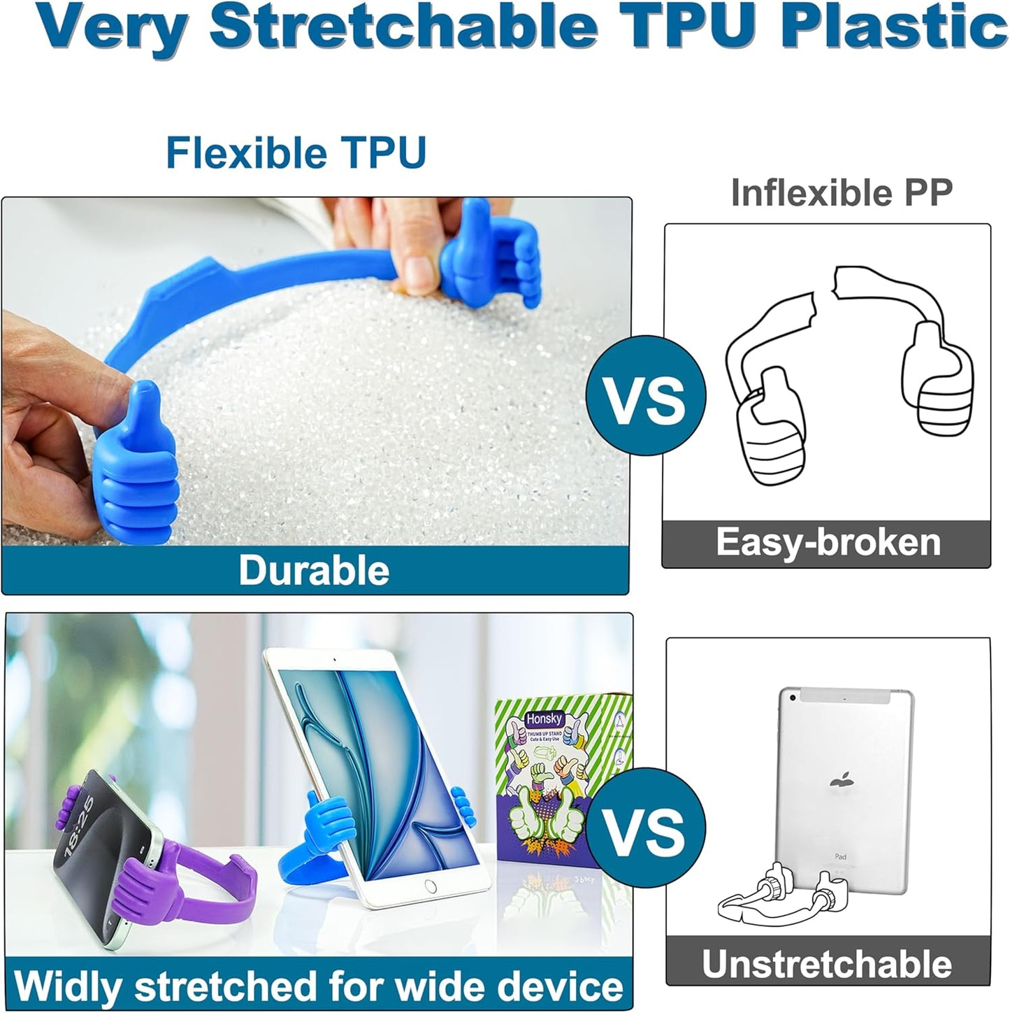 Honsky Thumbs-up Cell Phone Stand Holder, Tablet Stand Cradle for Desk Desktop Smartphone Cellphone Mobile Phone Tablets - Universal Adjustable Flexible - Flag Blue