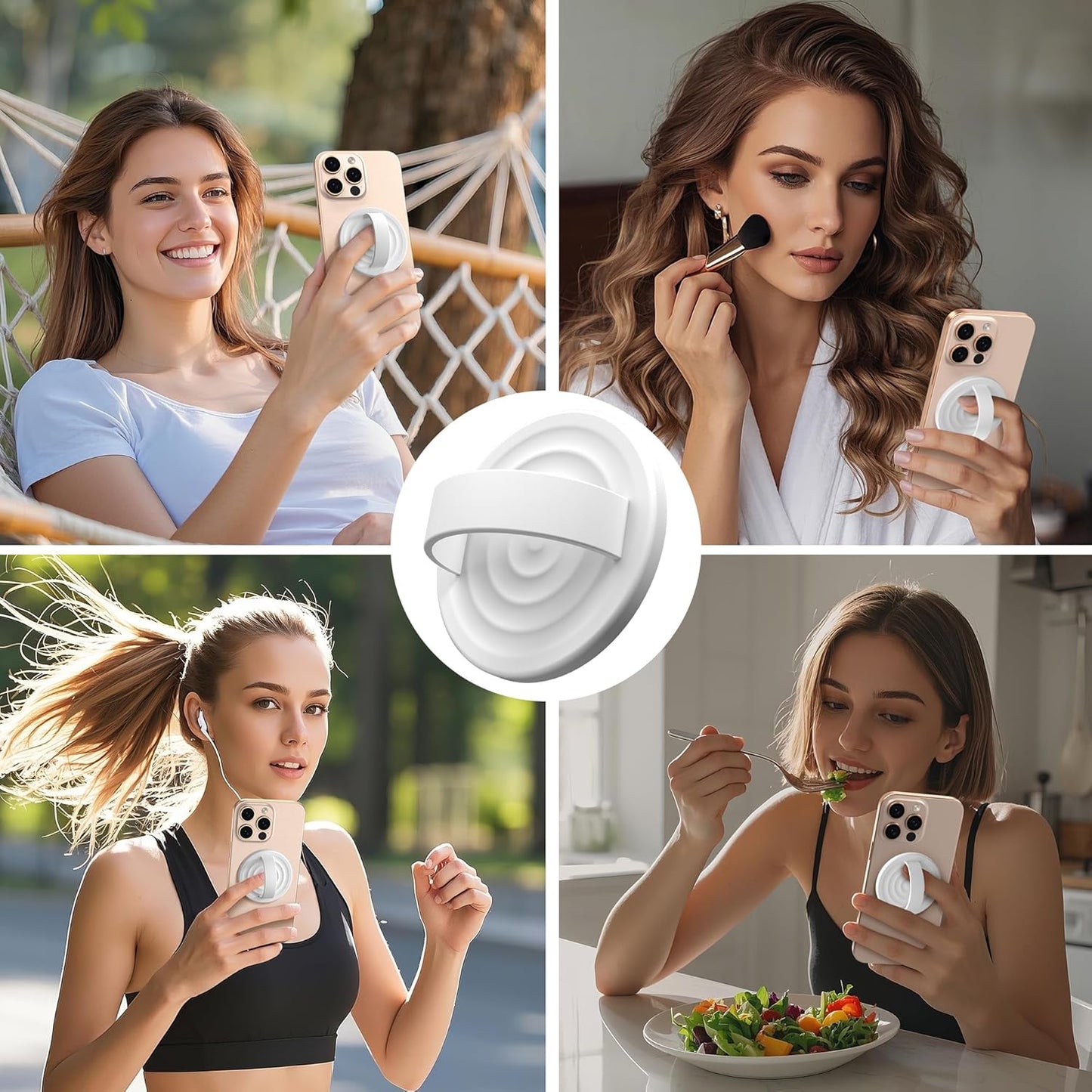 Magnetic Phone Ring Grip Holder, Silicone Finger Loop Grip, Compatible with MasSafe, Back of Phone for iPhone Pro Max/Plus/16/15/15/14/13/12 Series, White