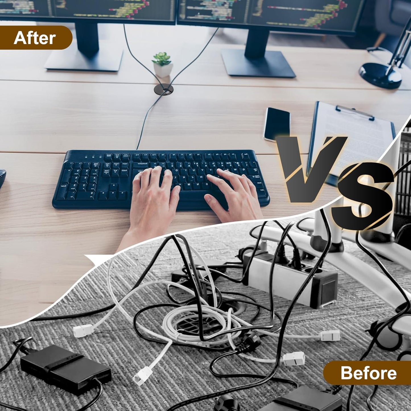 uxcell 6 Pcs 35mm (1.38 Inch) Desk Grommet, Plastic Cable Hole Cover, Wire Cord Cable Organizer for Home Office Computer Desk Cabinet, Black