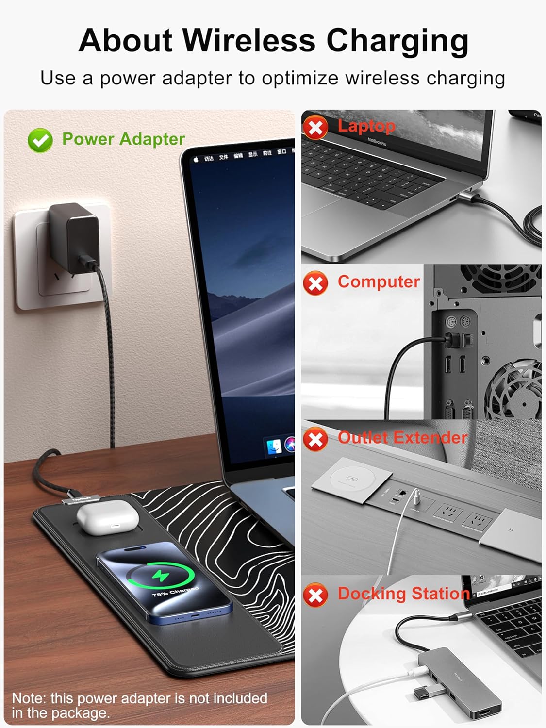 TopMade Mouse Pad with 15W Fast Wireless Charging, 31.5"x15.75" XXL Large Gaming Waterproof Desk Pad with Ultra-Smooth Surface, Non-Slip Base, Computer Desk Mat, Black Topographic Map #1