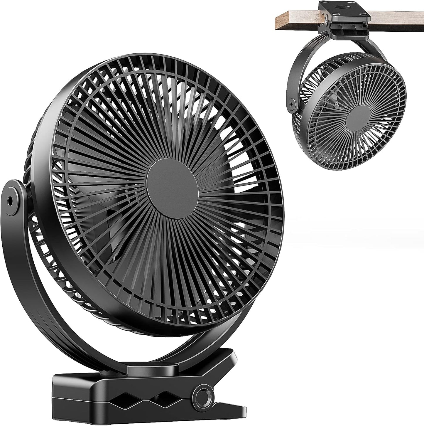 ATEngeus USB Desk Fan, Rechargeable Portable Fan, 8-Inch Clip on Fan, 10000mAh Stroller Fan, 4 Speeds Strong Airflow, 720° Rotation, with Sturdy Clamp, Suitable for home, office and stroller
