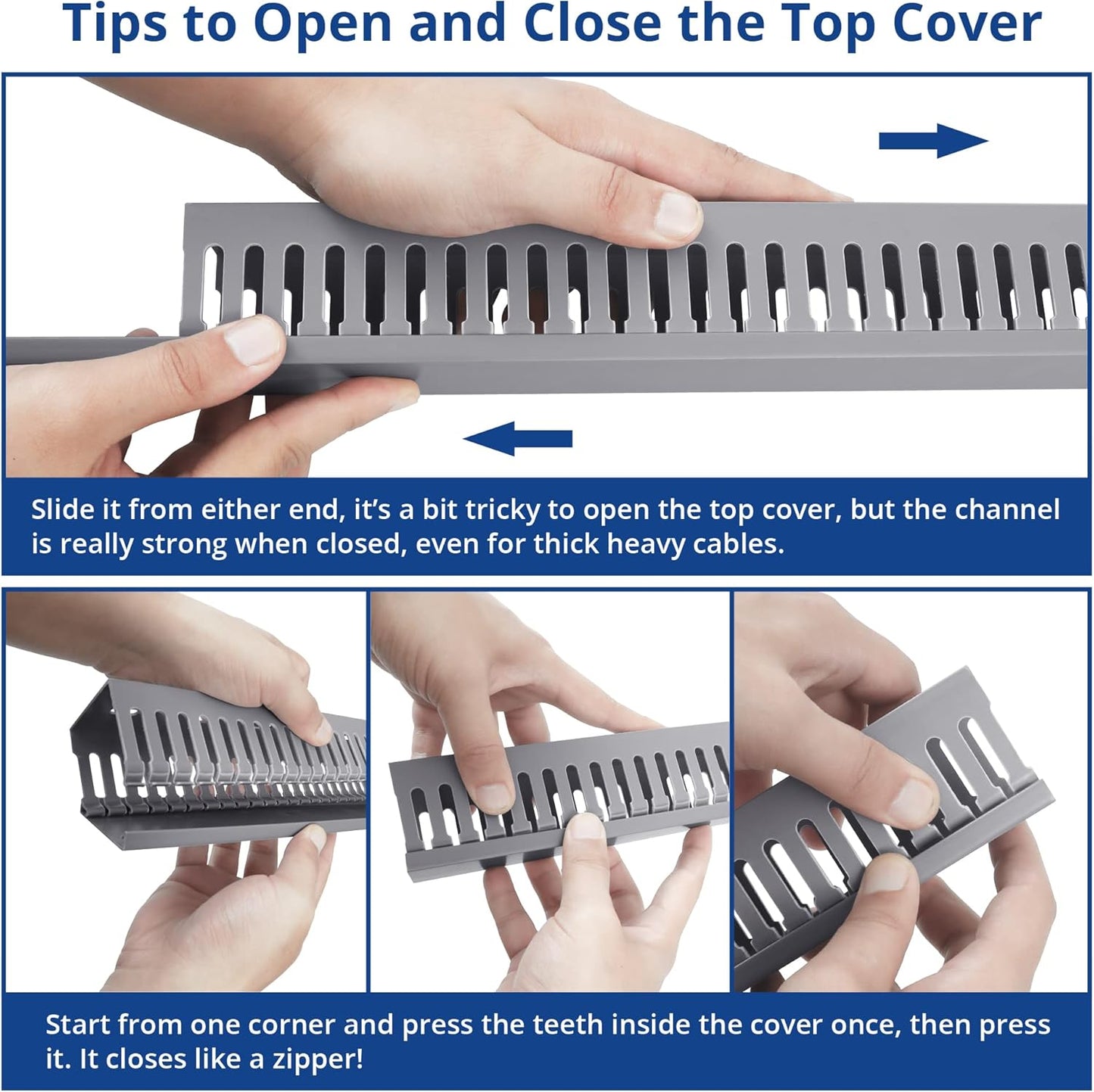 ZhiYo H1.4 x W1.6in Server Rack Cable Management Raceway, 94.5in(6X L15.7in) Cable Raceway Kit, Electrically Safe PVC Open Slot Wire Cord Hider for Under Desk/Computer/Network Cords, Black