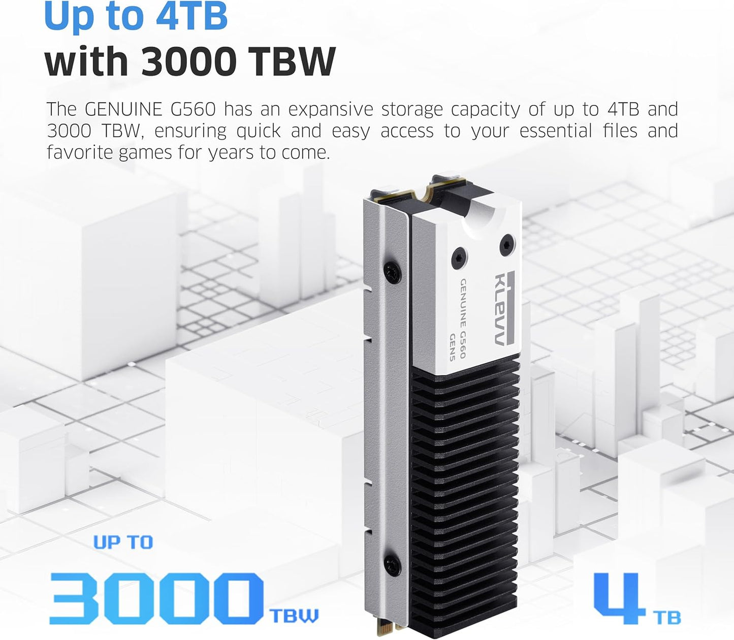 KLEVV Genuine G560 4TB M.2 2280 NVMe PCIe Gen5x4 Internal SSD Heatsink Included, up to 14000MB/s with DRAM Cash (K04TBM2SP0-G56)